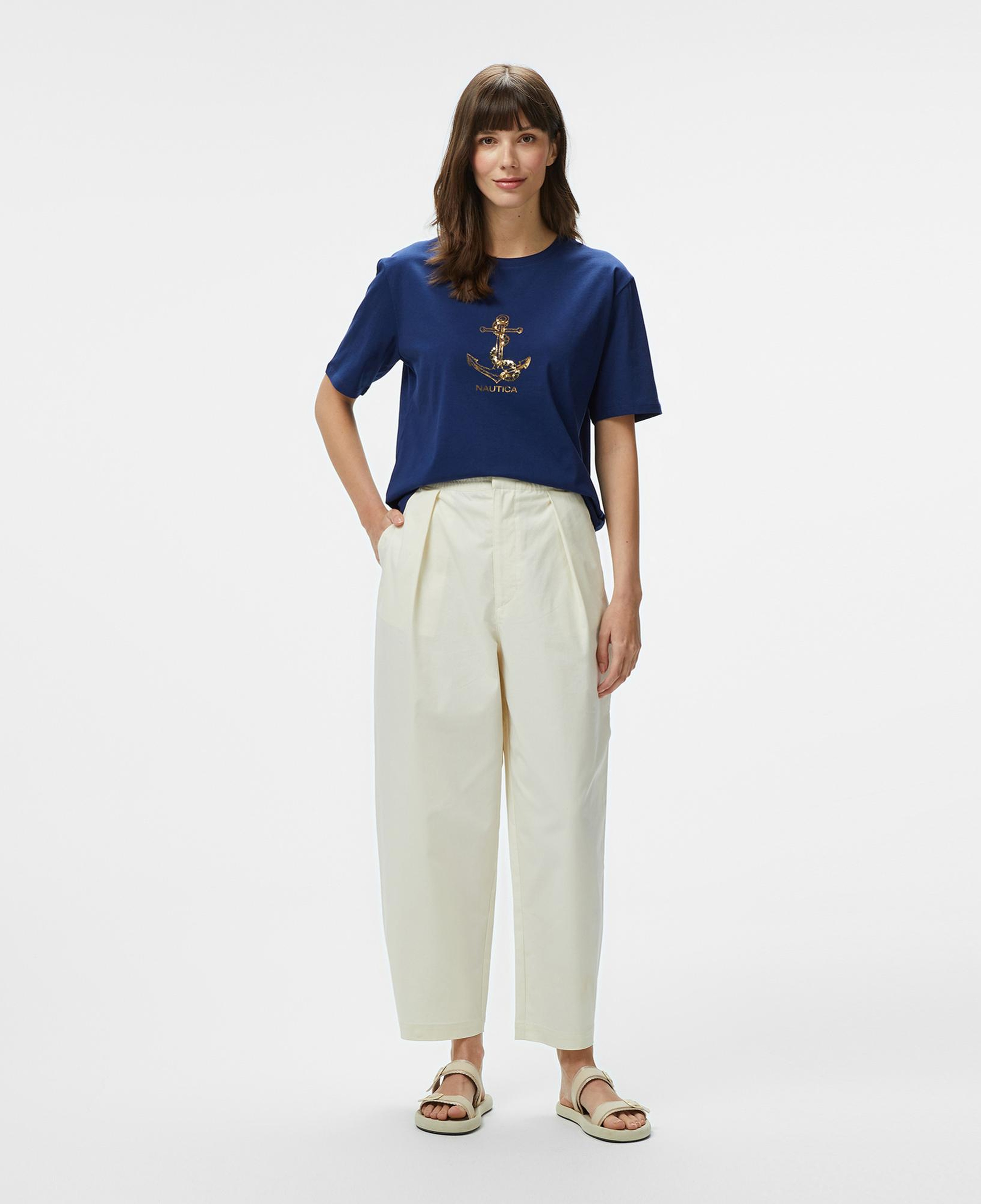 Nautica Kadın Lacivert Regular Fit Nakışlı T-Shirt