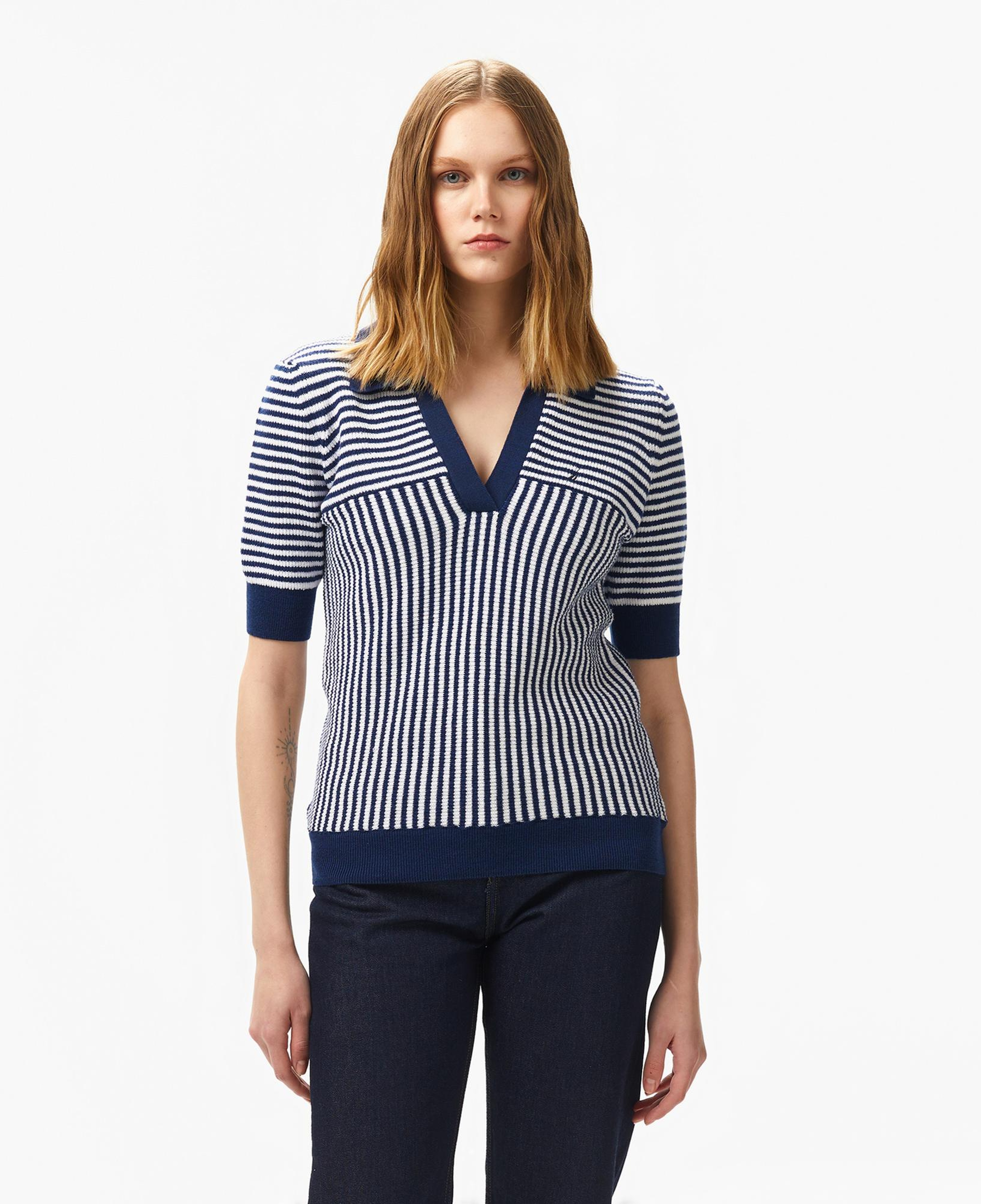 Nautica Kadın Lacivert Regular Fit Çizgili Triko