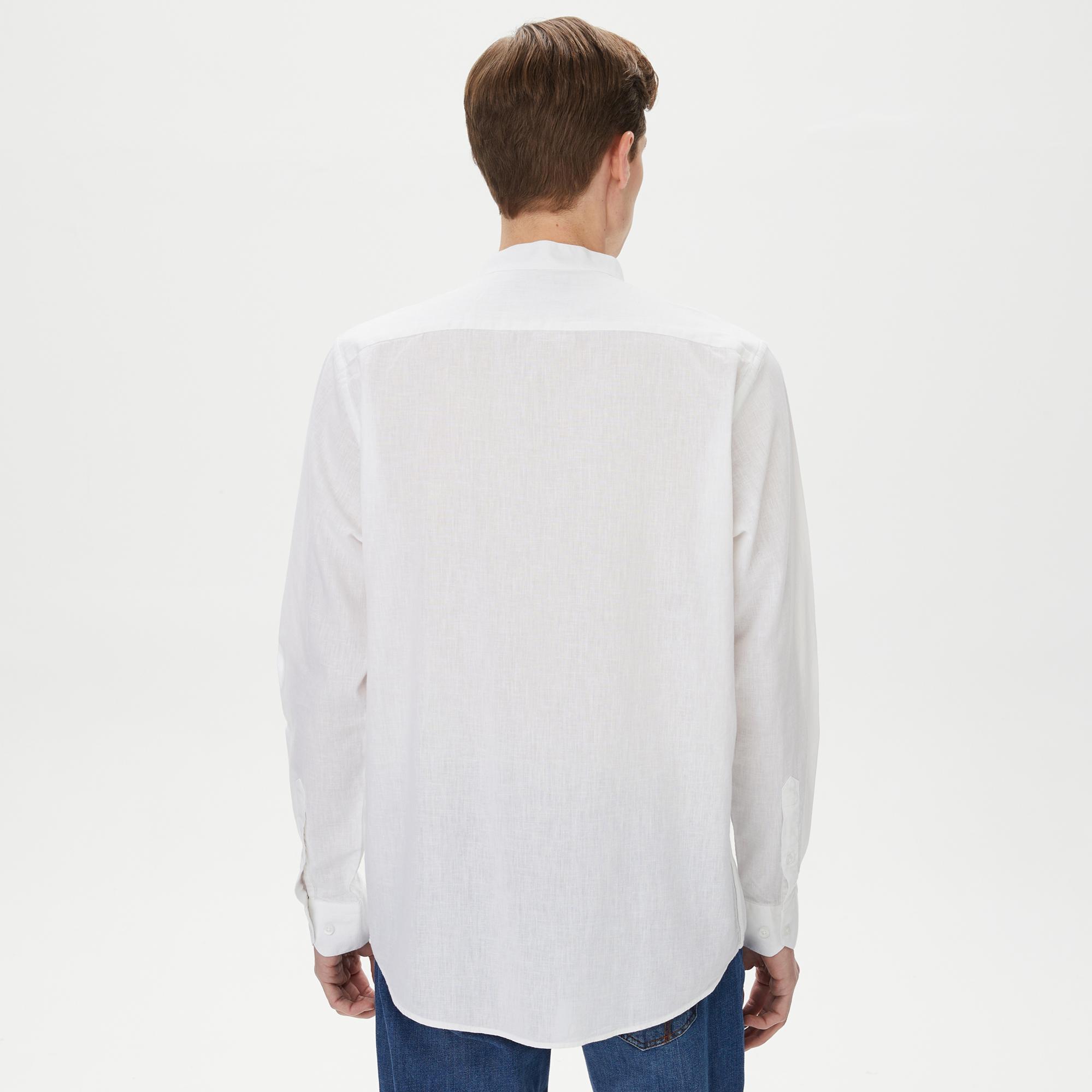 Nautica Erkek Beyaz Classic Fit Keten Gömlek