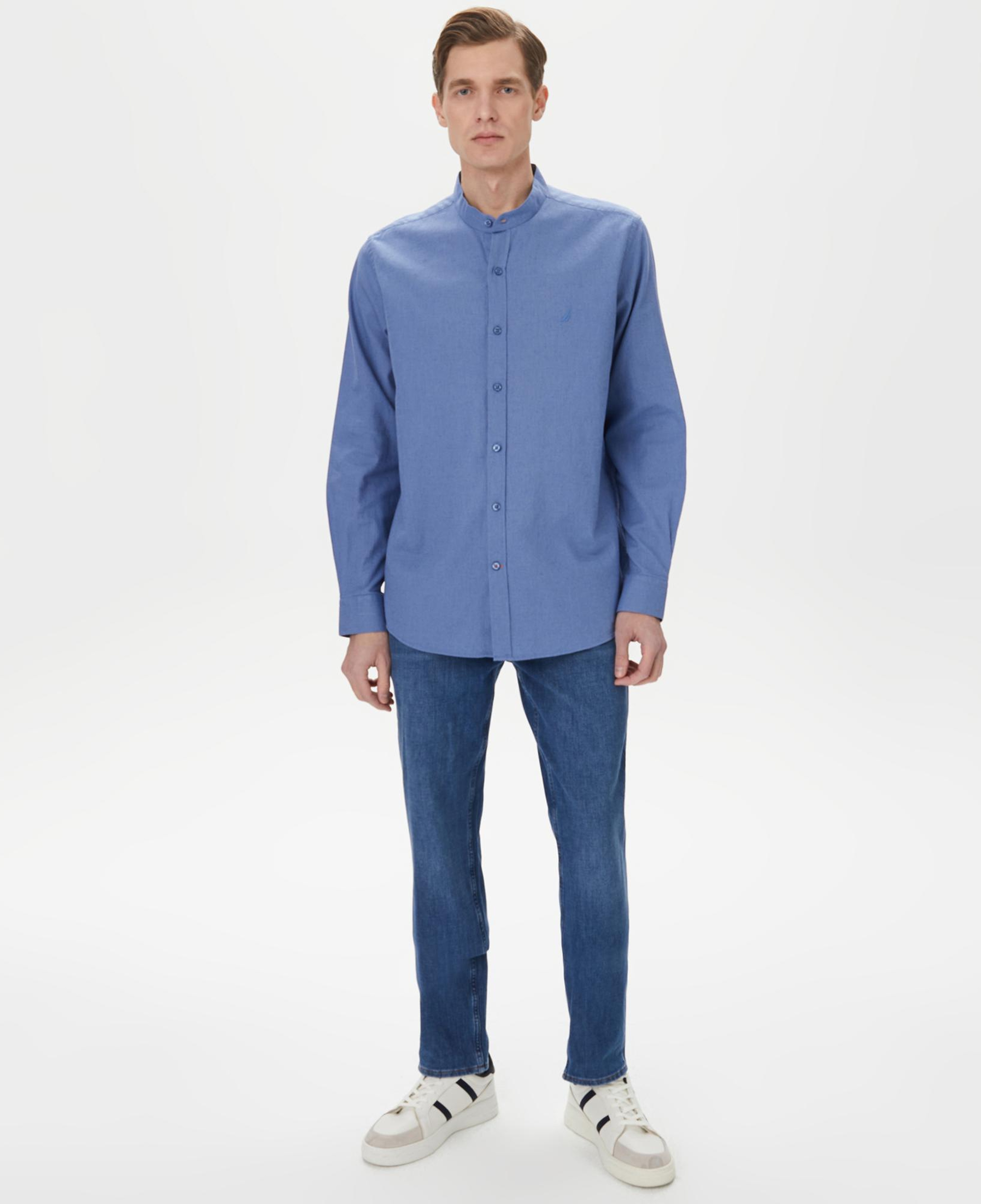 Nautica Erkek Mavi Classic Fit Keten Gömlek