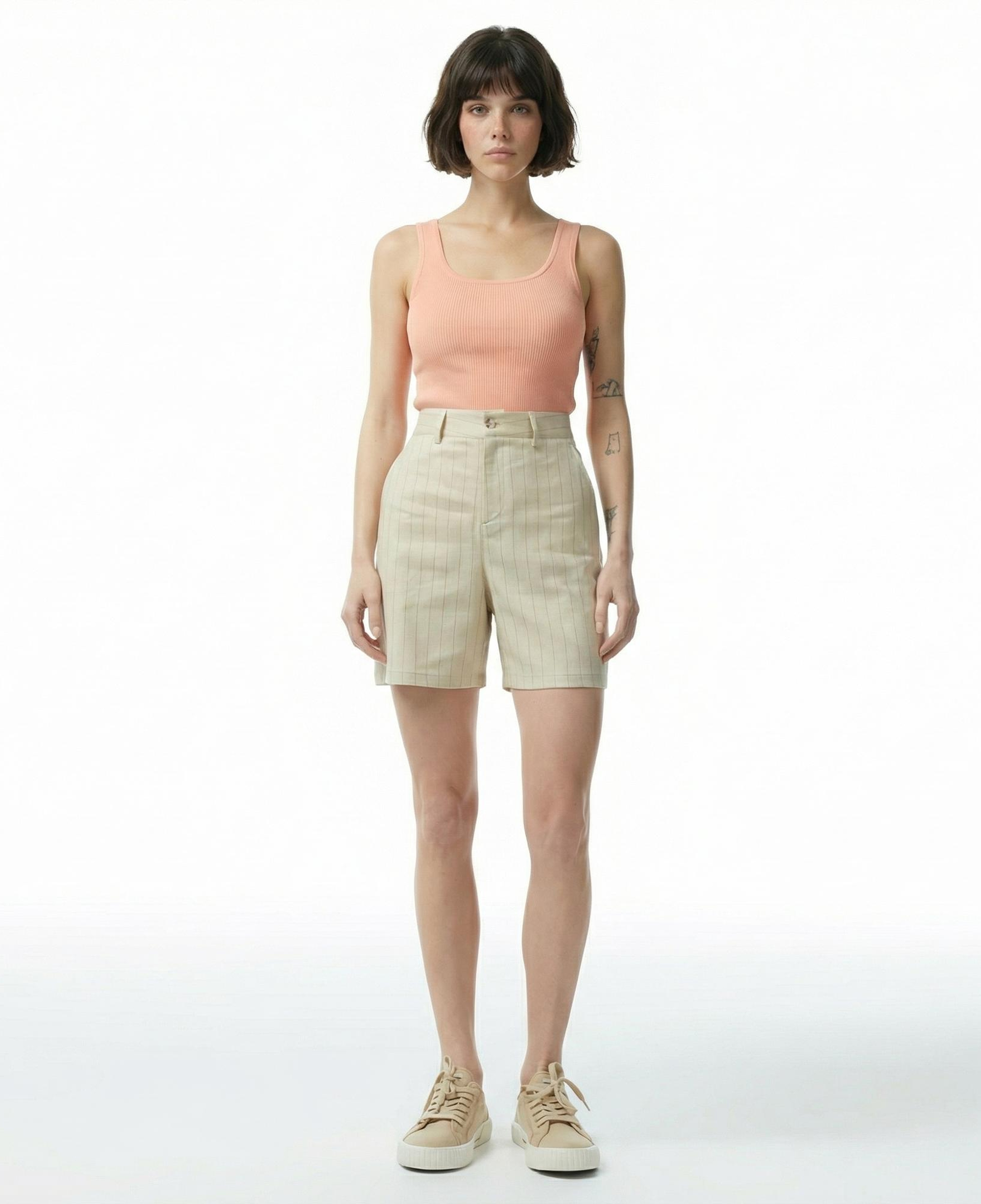 Nautica Kadın Bej Relaxed Fit Çizgili Şort