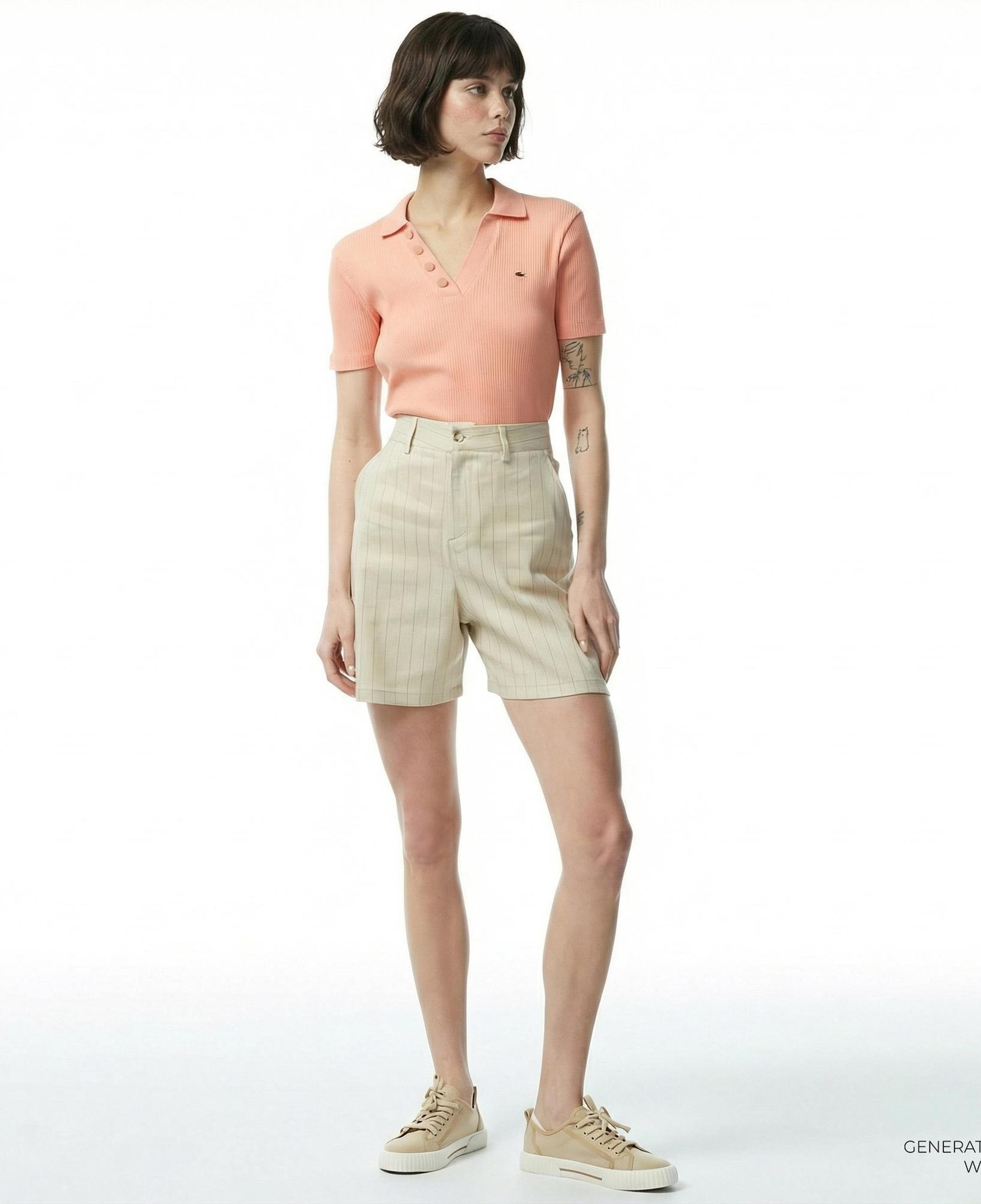 Nautica Kadın Bej Relaxed Fit Çizgili Şort