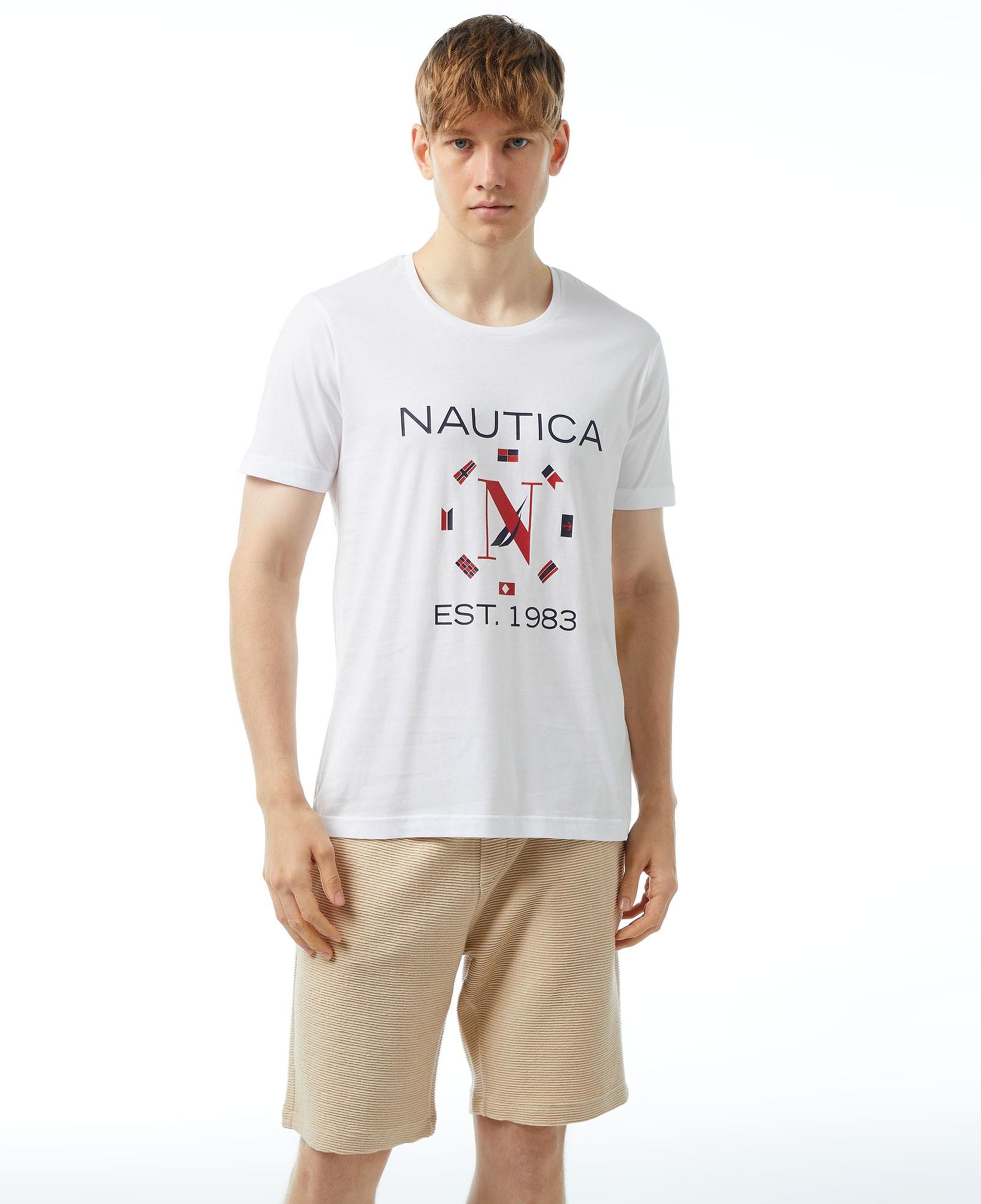 Nautica Erkek Beyaz Standart Fit Kısa Kollu Baskılı T-Shirt