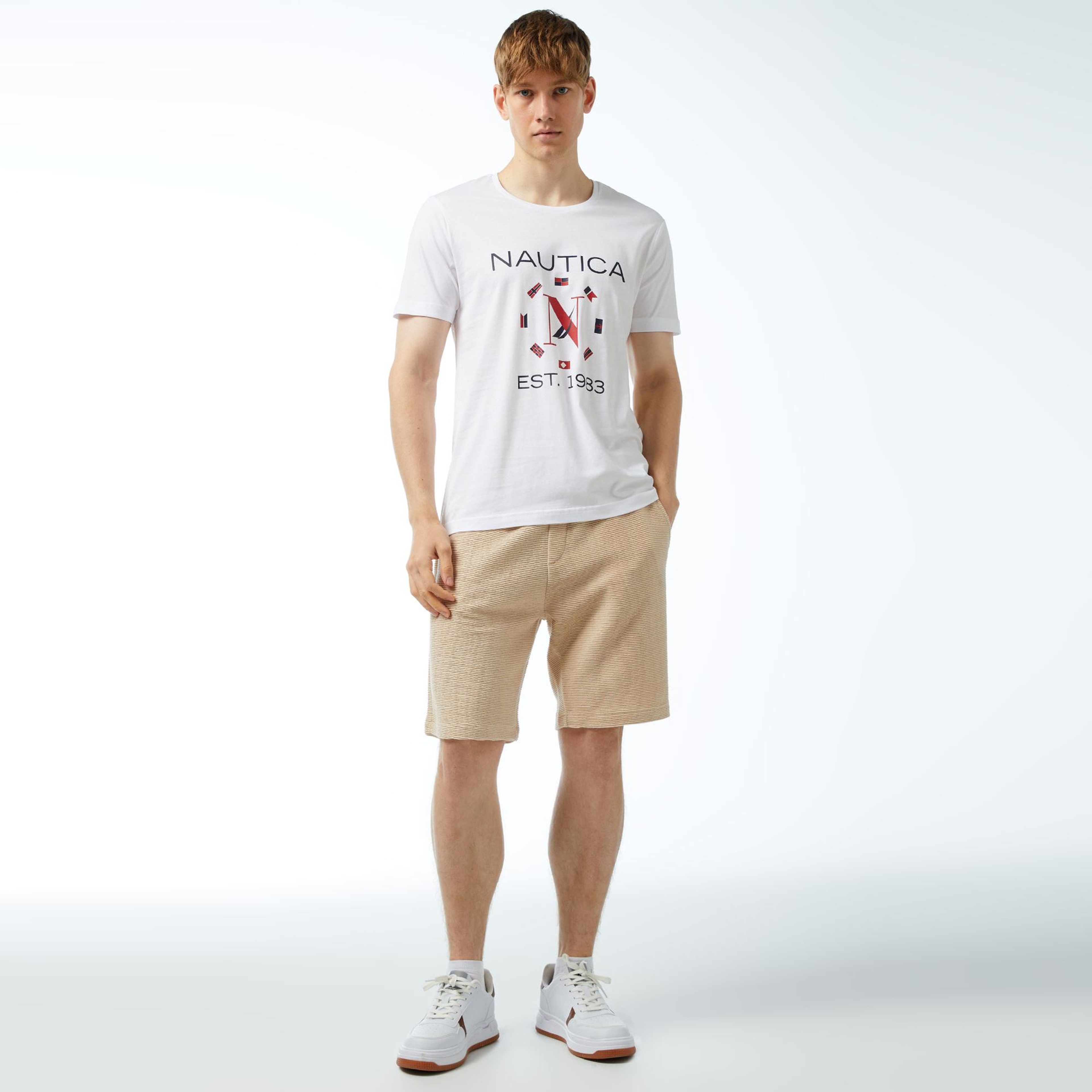 Nautica Erkek Beyaz Standart Fit Kısa Kollu Baskılı T-Shirt