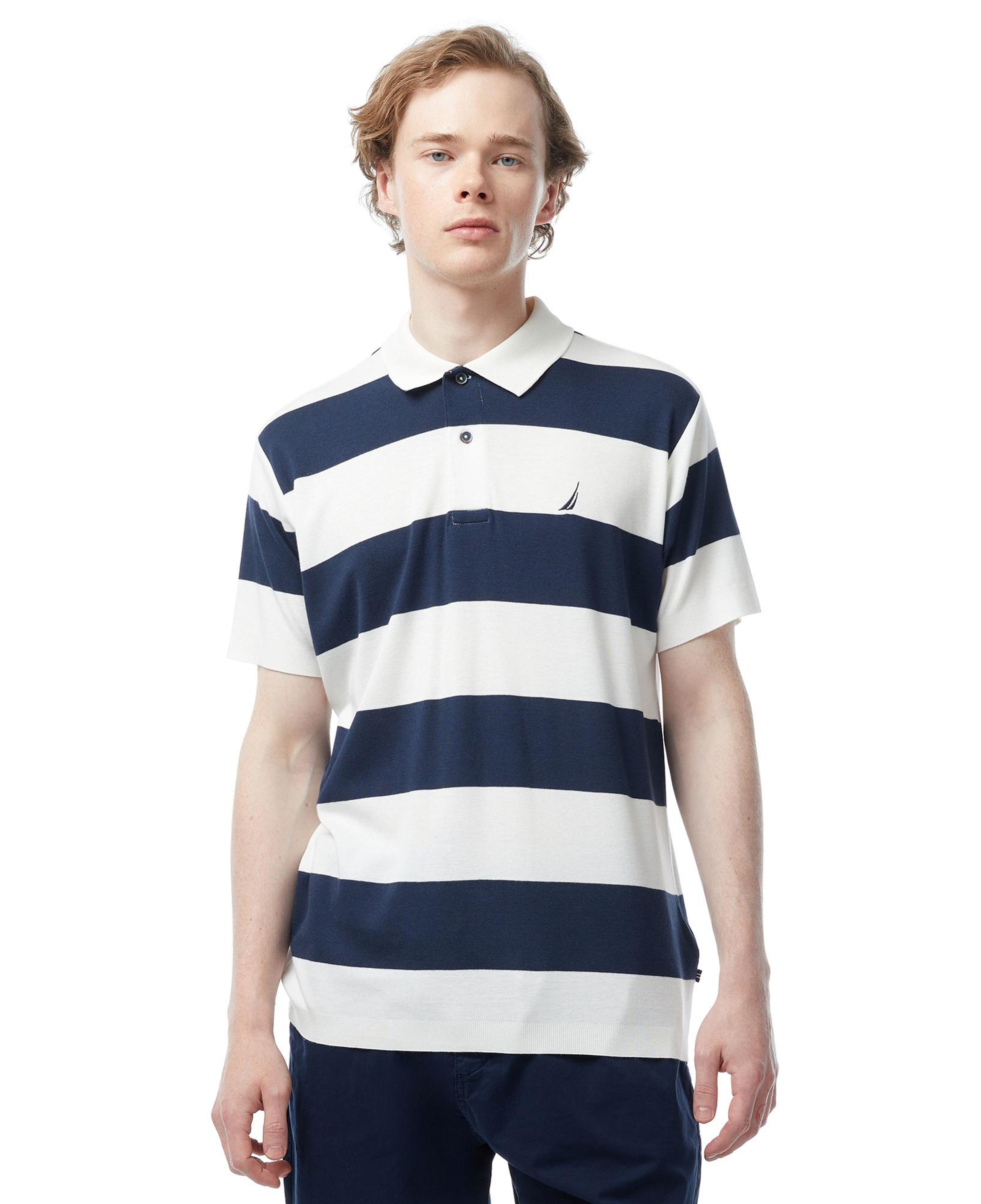 Nautica Erkek Lacivert Classic Fit Kısa Kollu Çizgili Polo Yaka T-Shirt