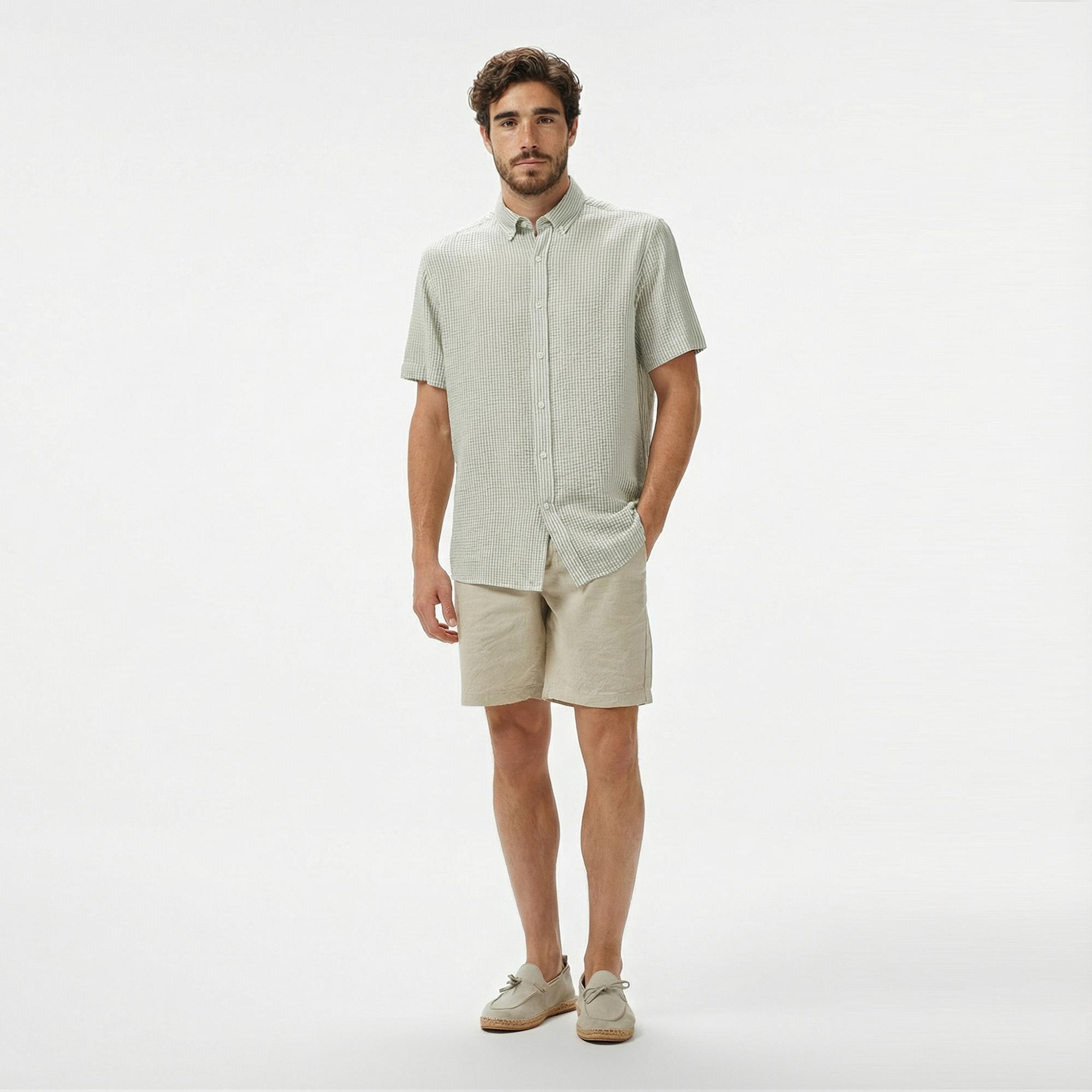 Nautica Erkek Yeşil Classic Fit Çizgili Gömlek