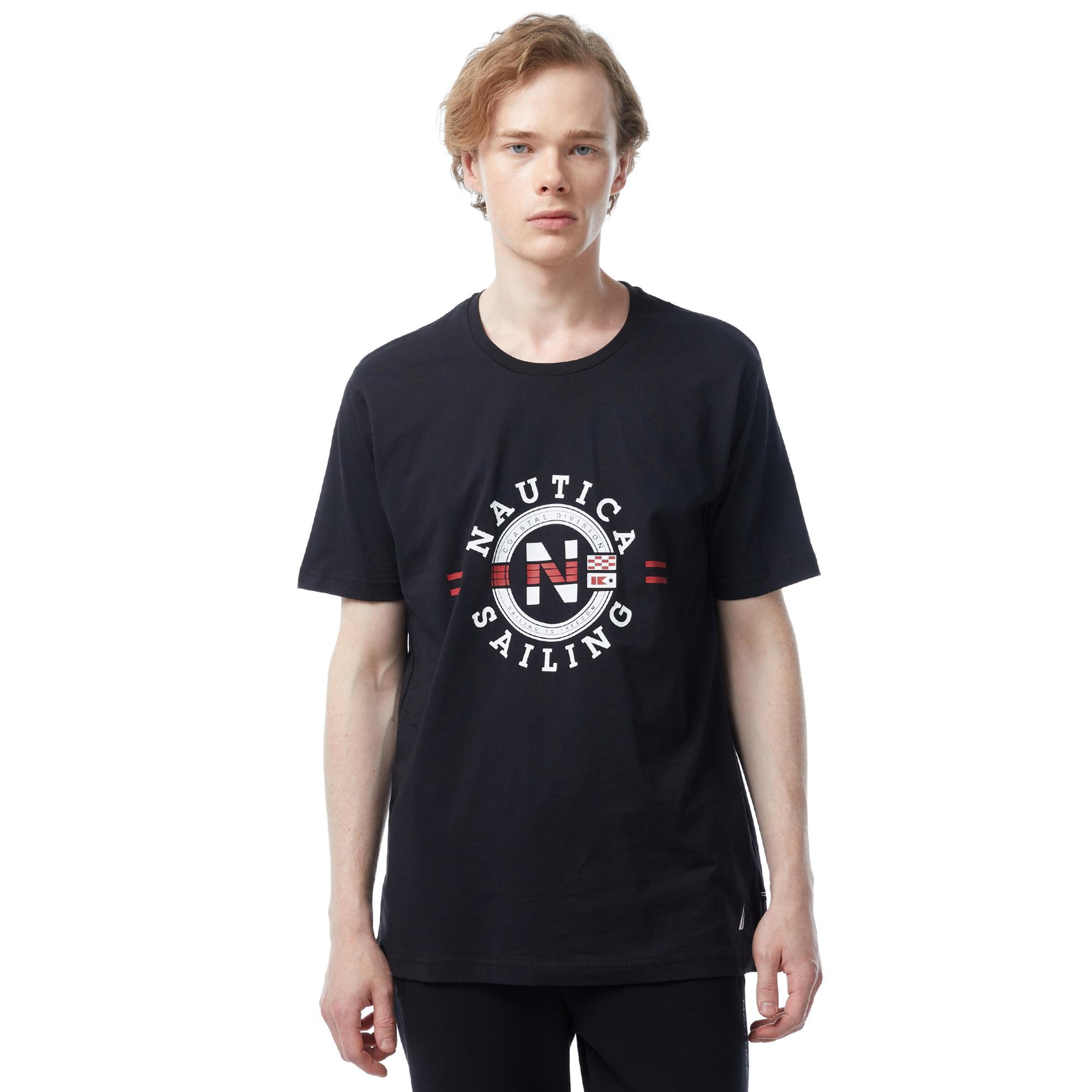 Nautica Erkek Siyah Standart Fit Kısa Kollu Baskılı T-Shirt