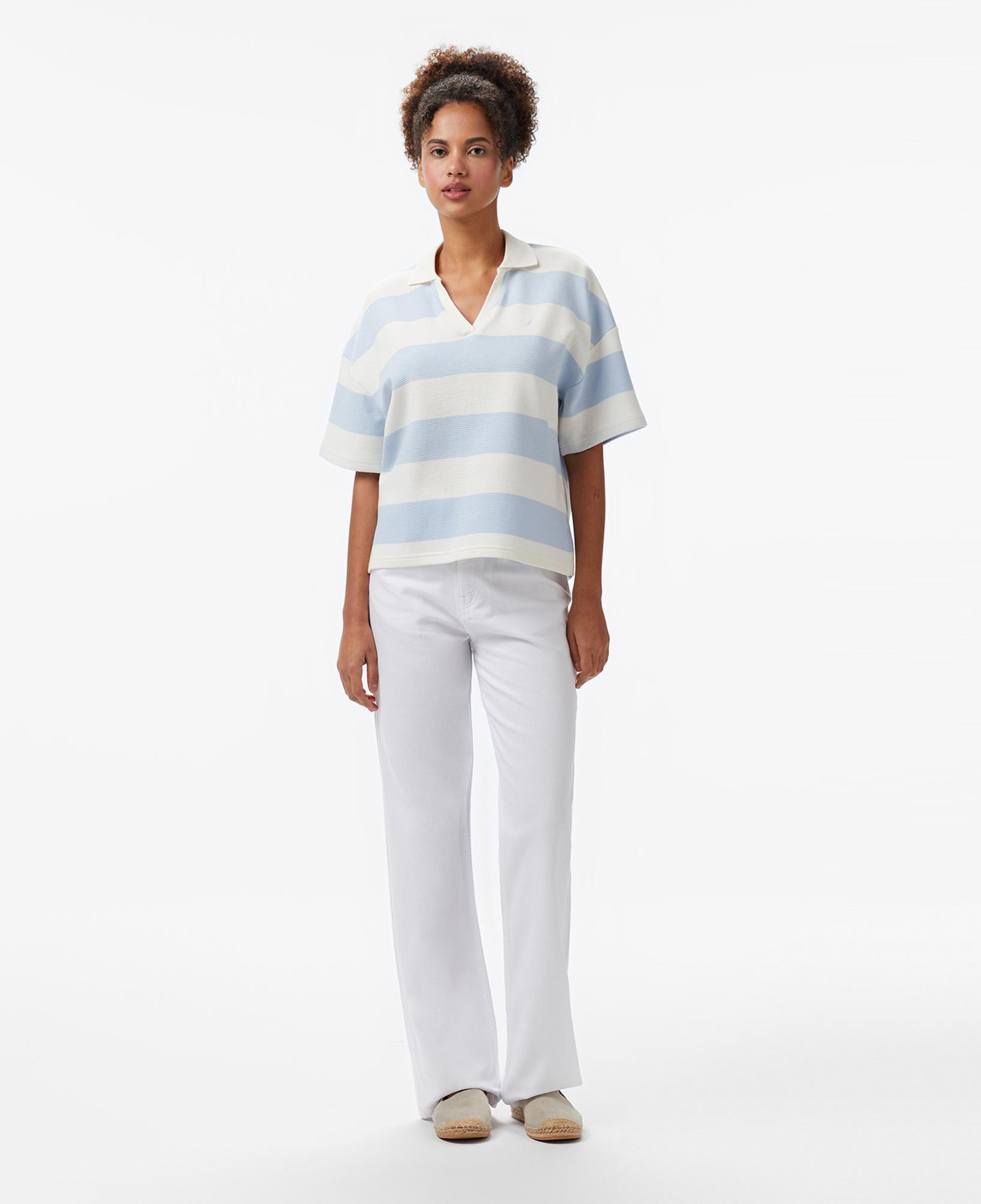 Nautica Kadın Mavi Regular Fit Çizgili Polo Yaka T-Shirt