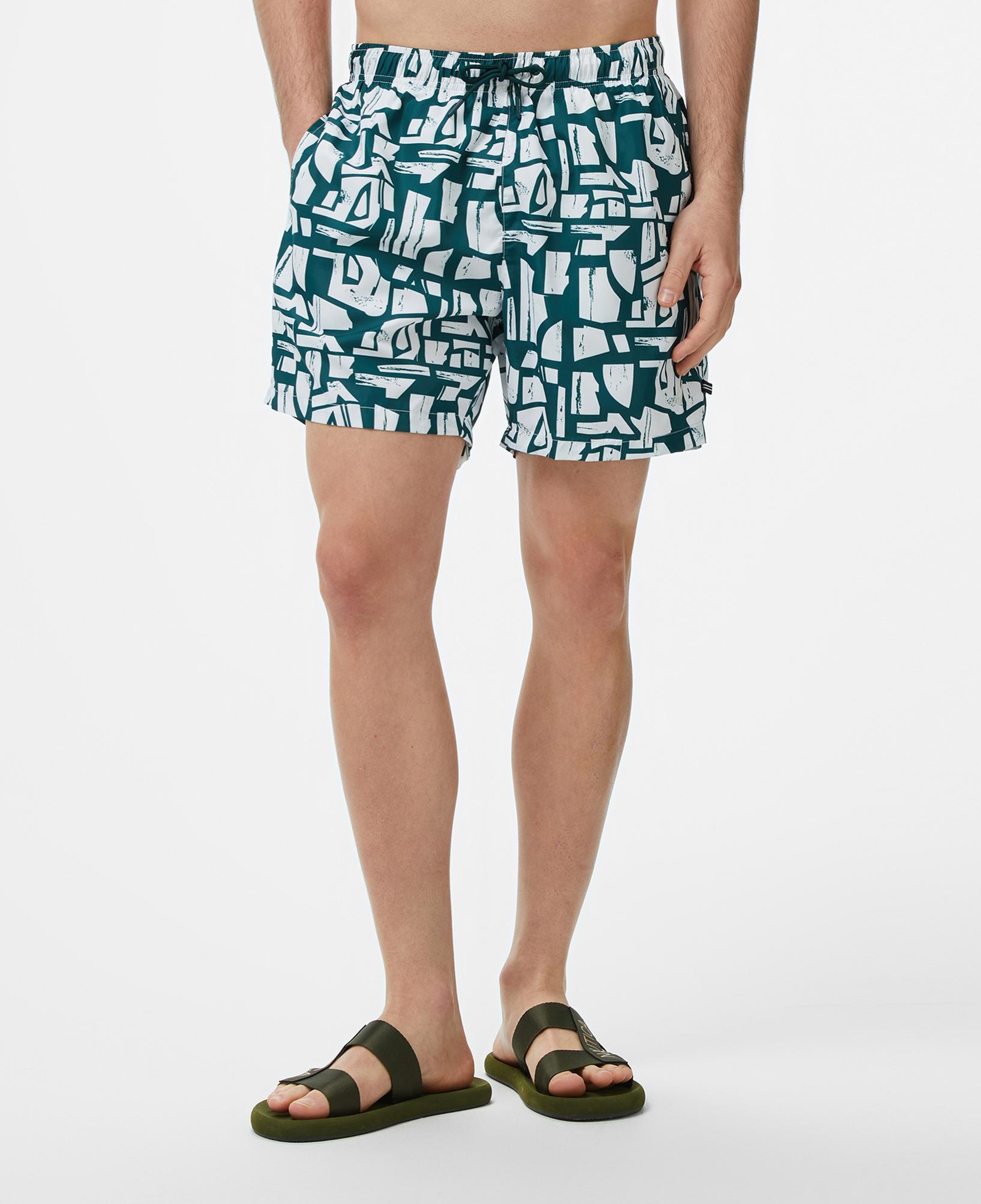 Nautica Erkek Yeşil Regular Fit Desenli Deniz Şortu