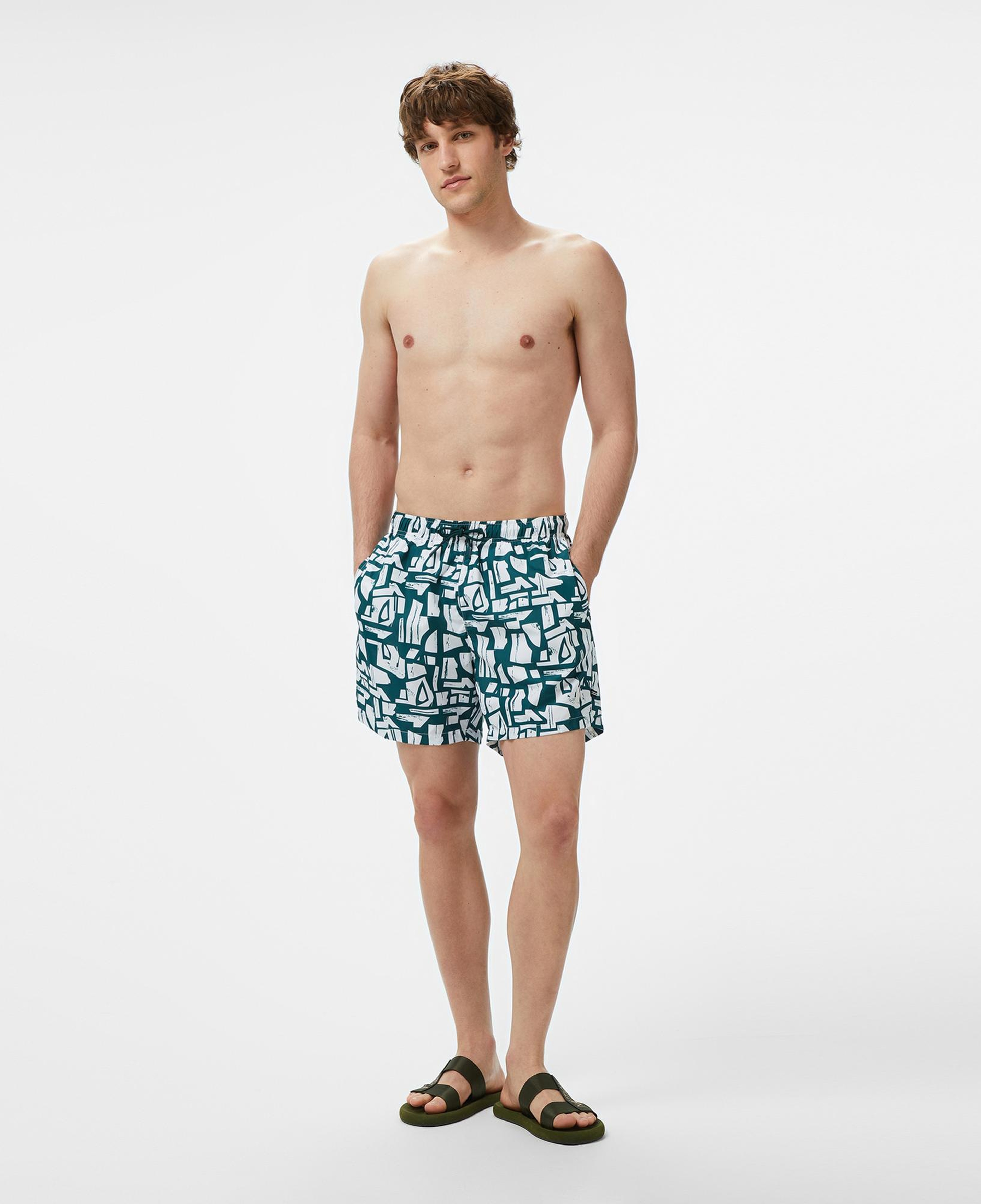 Nautica Erkek Yeşil Regular Fit Desenli Deniz Şortu