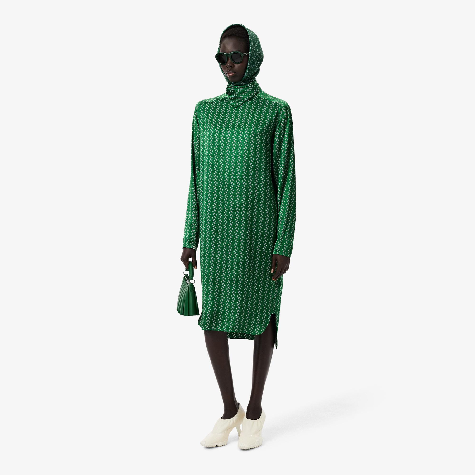 Lacoste Runway Kadın Dik Yaka Desenli Yeşil Elbise