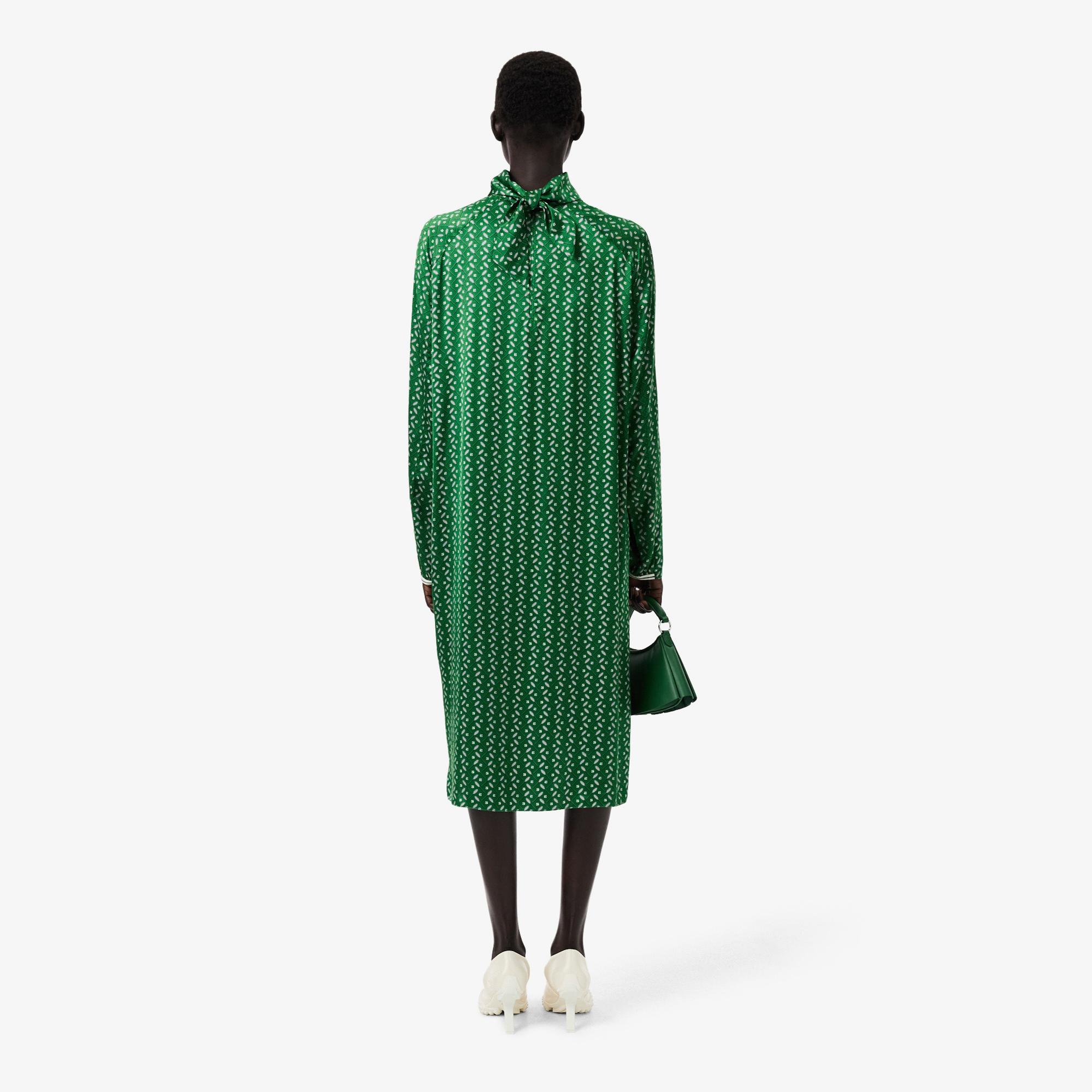 Lacoste Runway Kadın Dik Yaka Desenli Yeşil Elbise