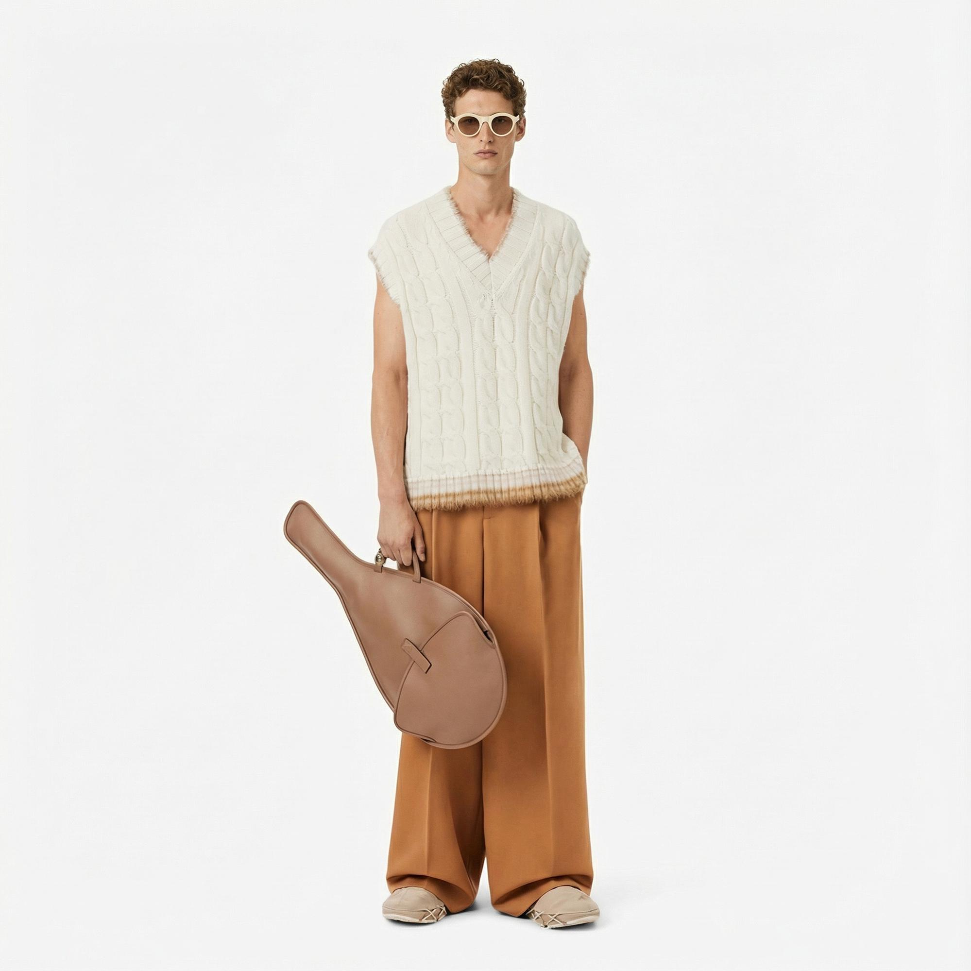 Lacoste Runway Erkek Regular Fit V Yaka Yün Beyaz Süveter