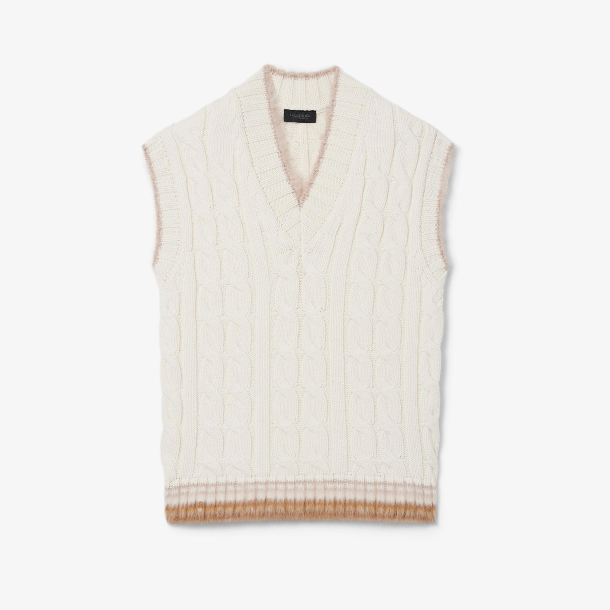 Lacoste Runway Erkek Regular Fit V Yaka Yün Beyaz Süveter