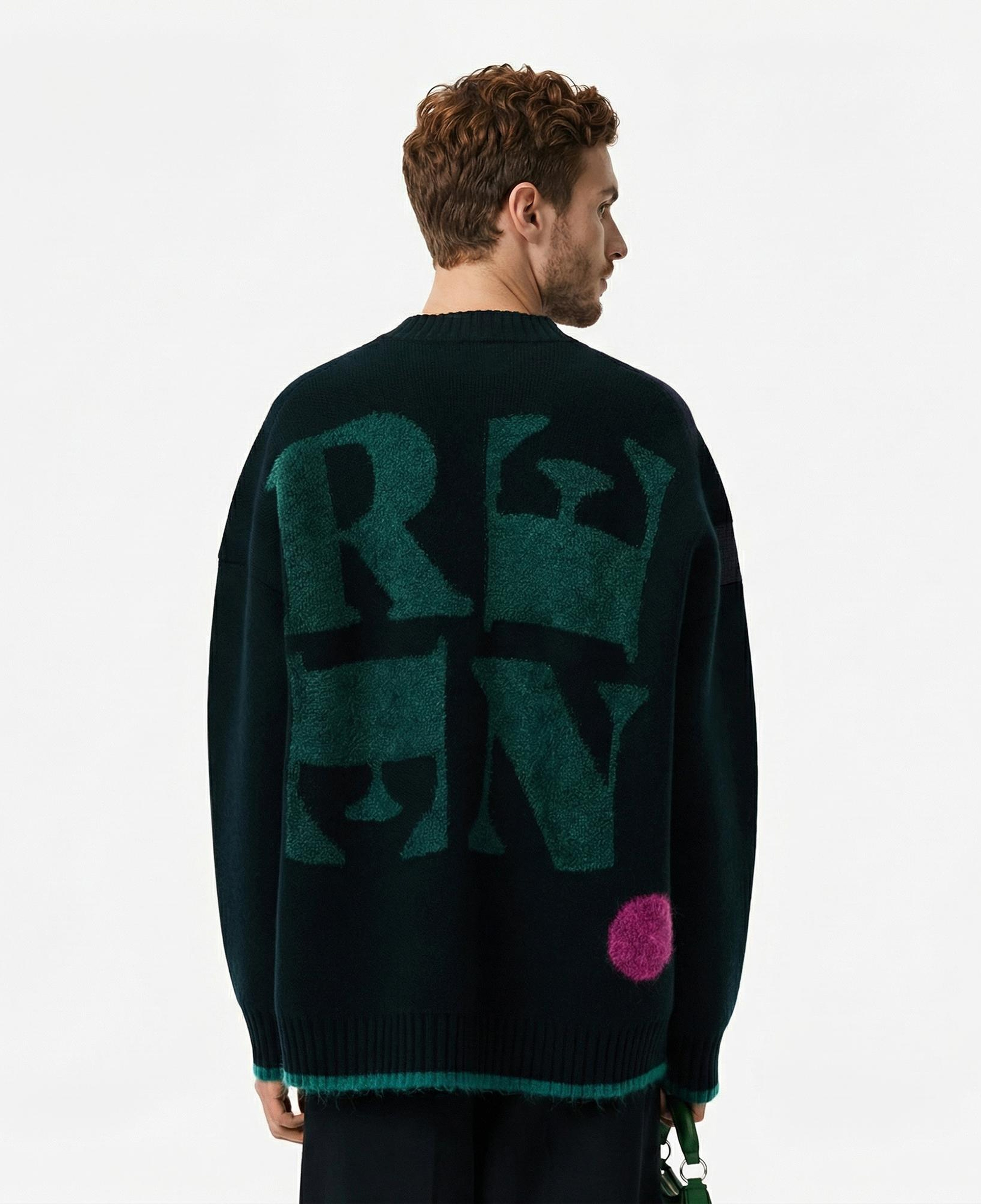 Lacoste Runway Erkek Loose Fit Bisiklet Yaka Baskılı Yeşil Kazak