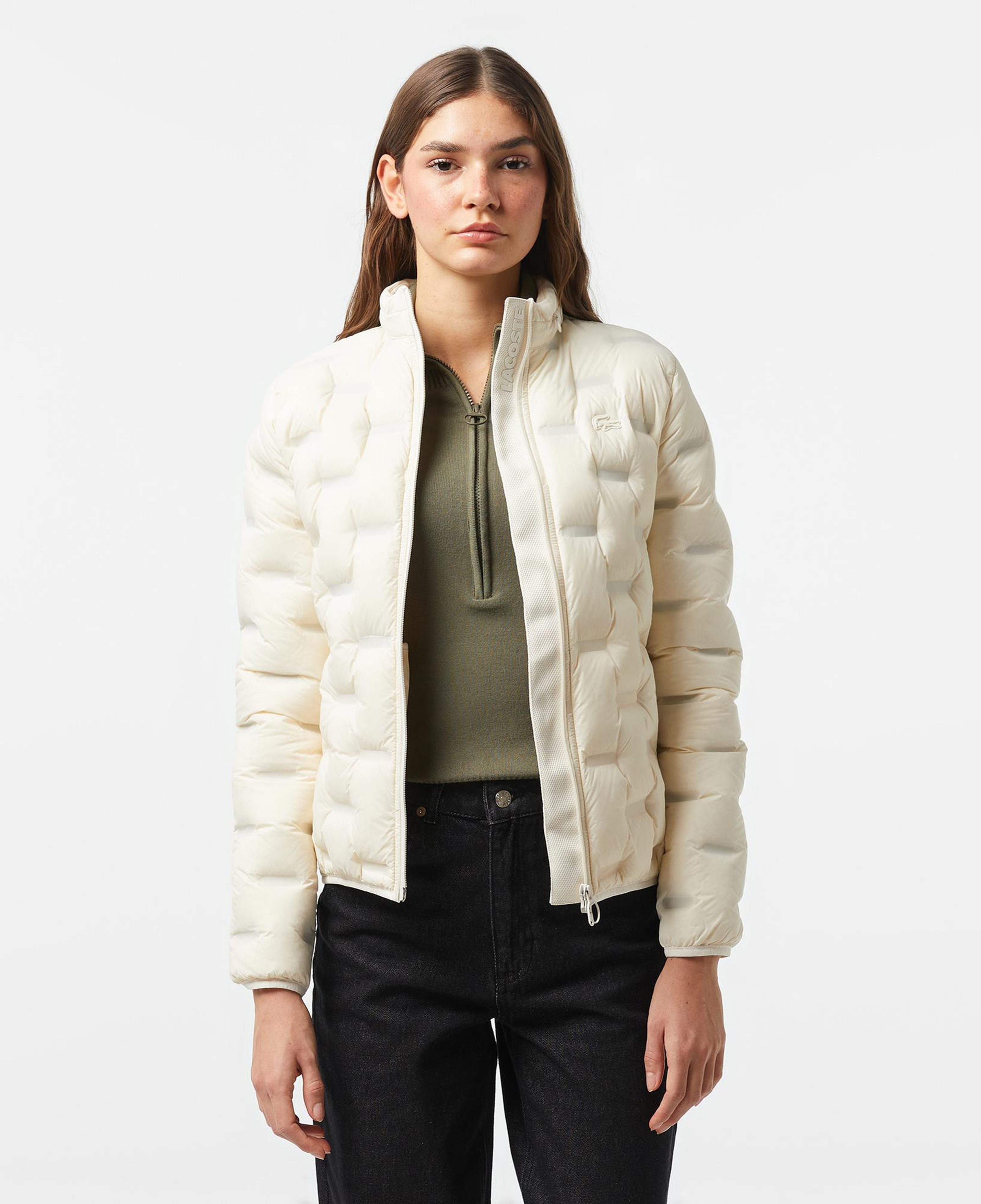 Lacoste Kadın Regular Fit Kapüşonlu Kapitone Beyaz Mont