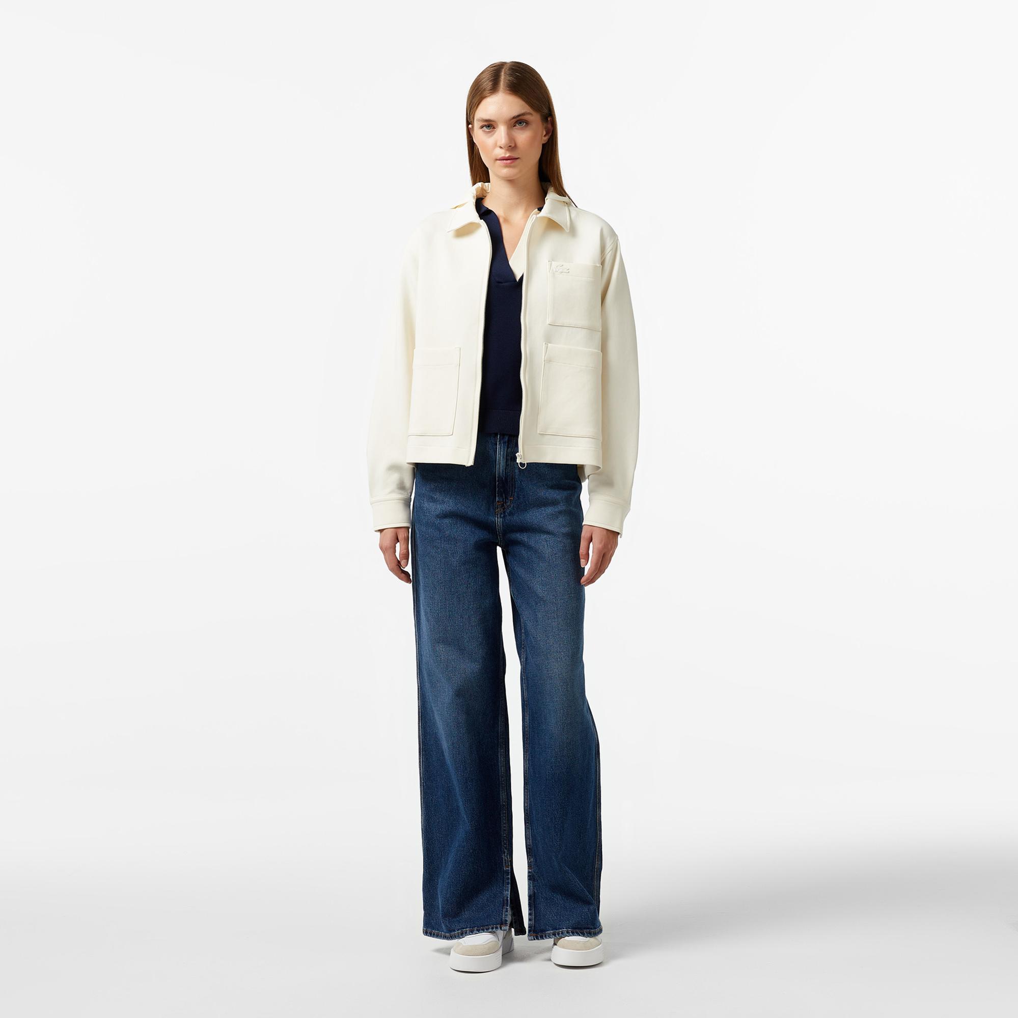 Lacoste Kadın Relaxed Fit Kapüşonlu Beyaz Ceket