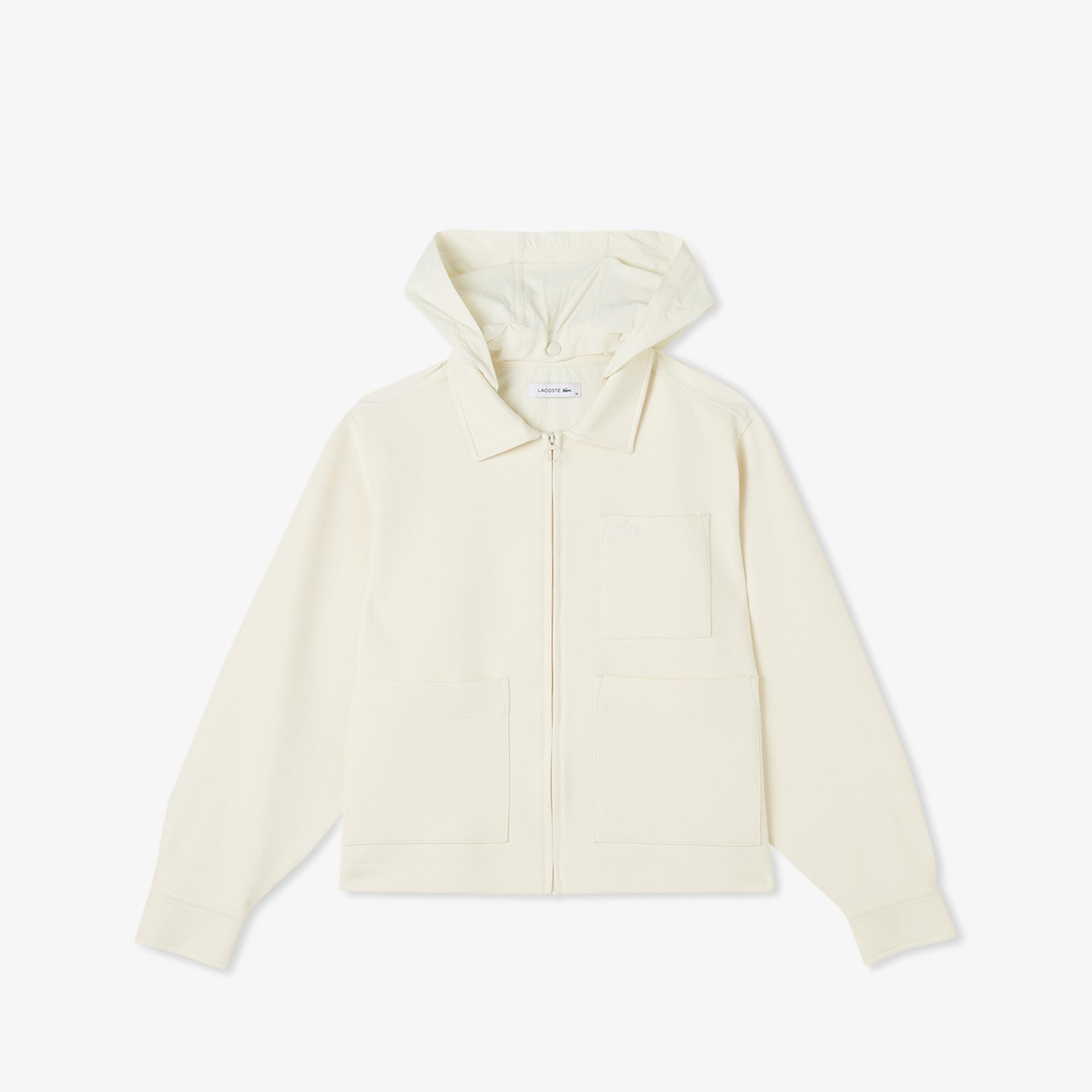 Lacoste Kadın Relaxed Fit Kapüşonlu Beyaz Ceket