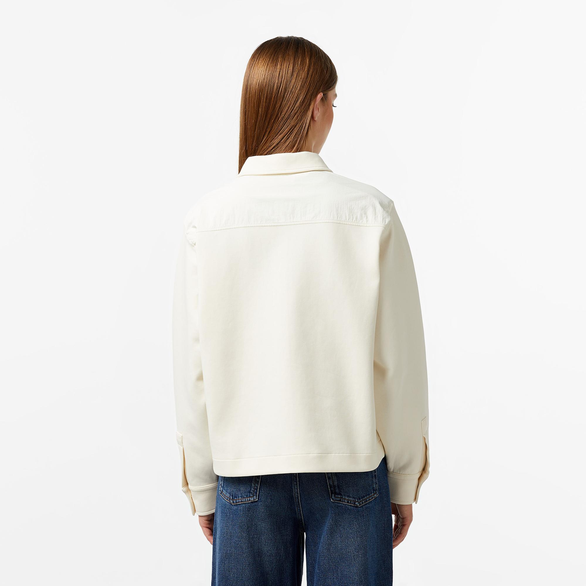 Lacoste Kadın Relaxed Fit Kapüşonlu Beyaz Ceket