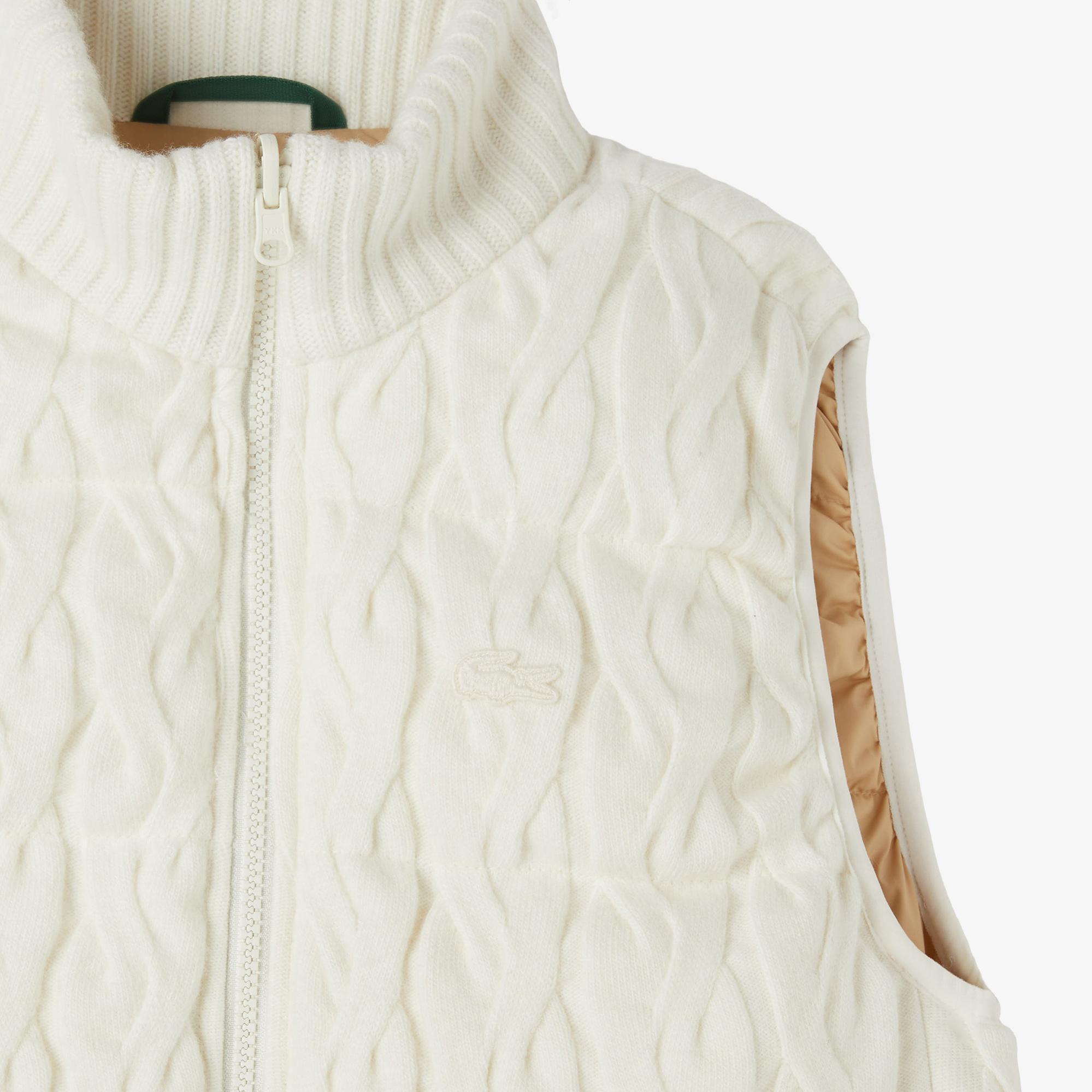 Lacoste Kadın Kapitone Regular Fit Dik Yaka Çift Taraflı Beyaz Yelek