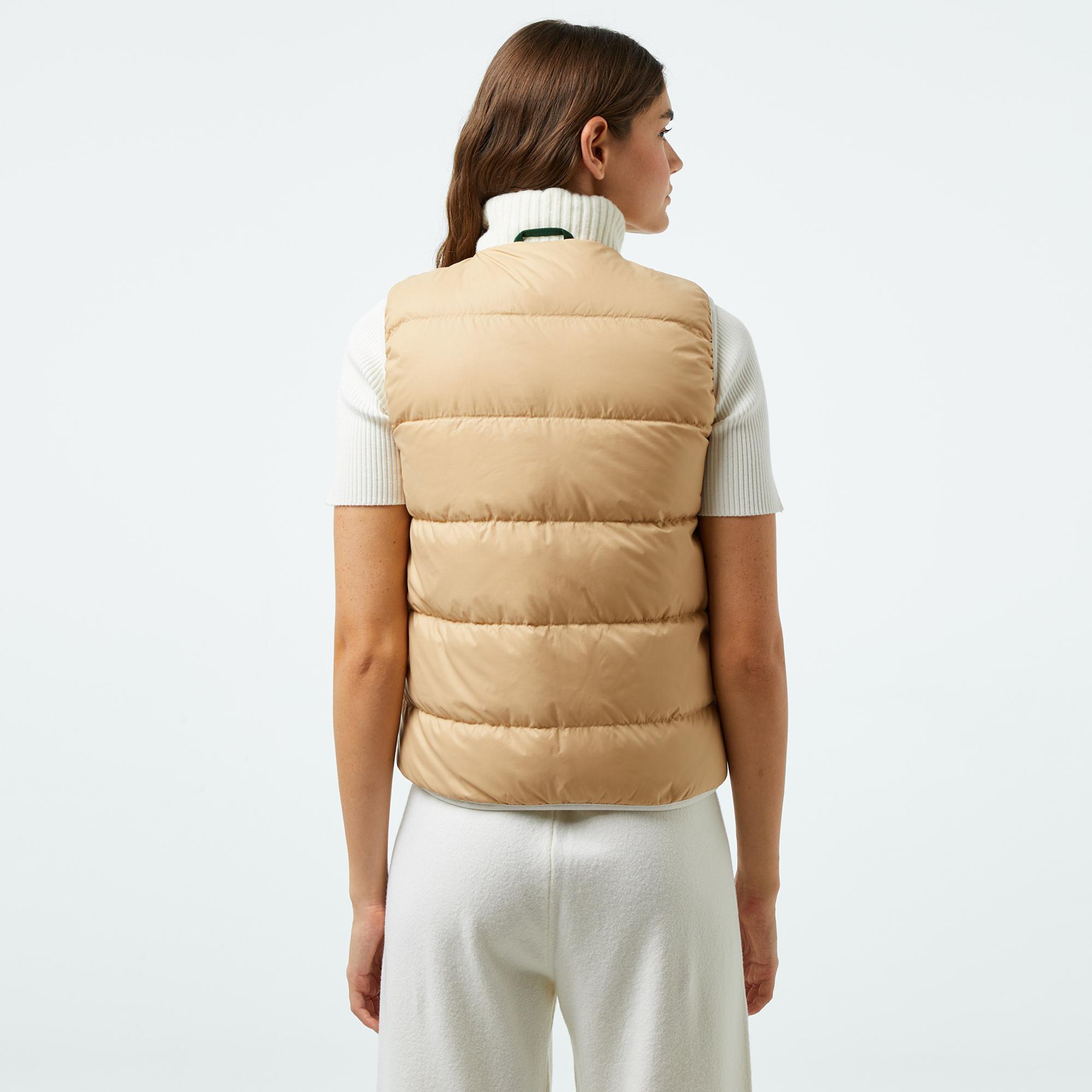 Lacoste Kadın Kapitone Regular Fit Dik Yaka Çift Taraflı Beyaz Yelek