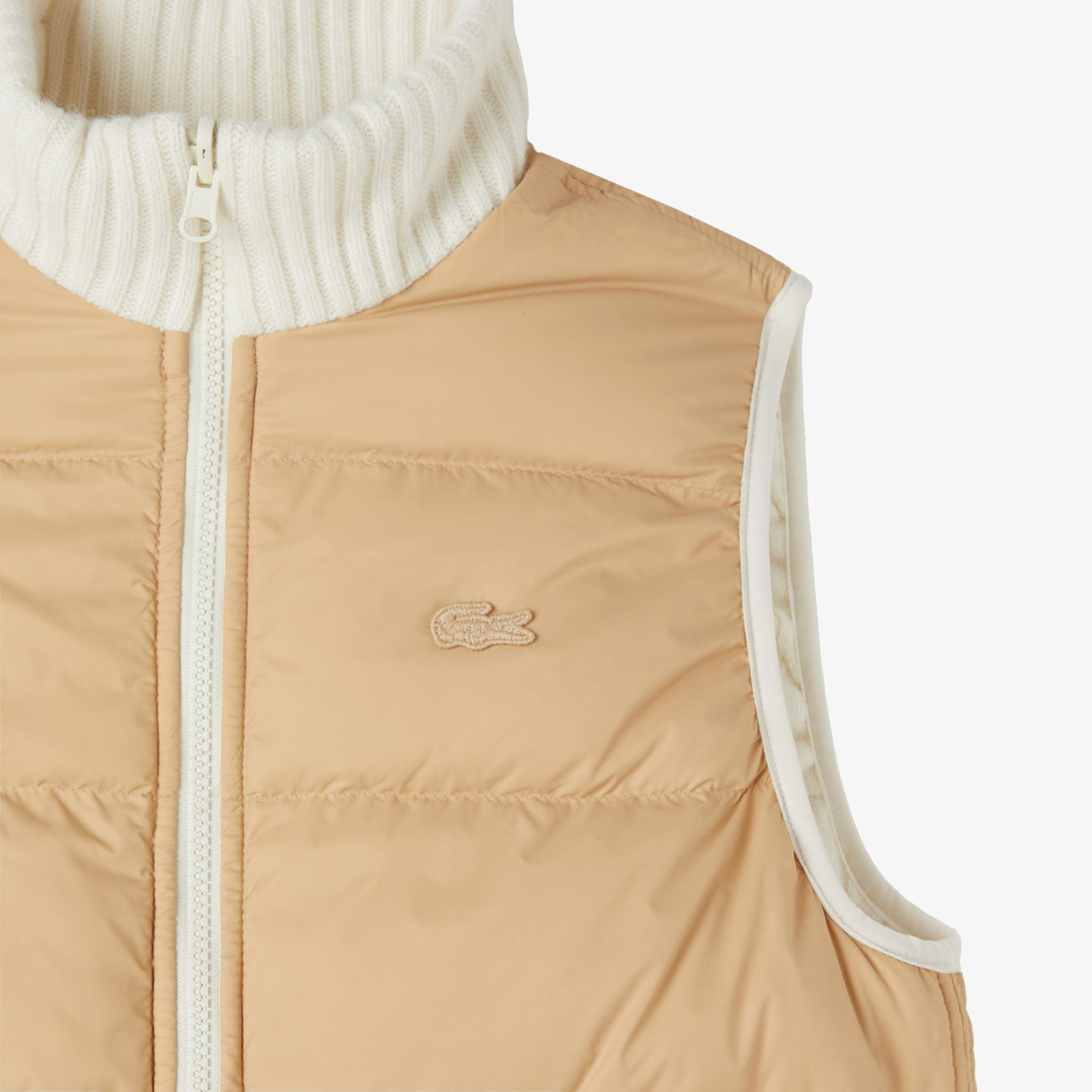 Lacoste Kadın Kapitone Regular Fit Dik Yaka Çift Taraflı Beyaz Yelek