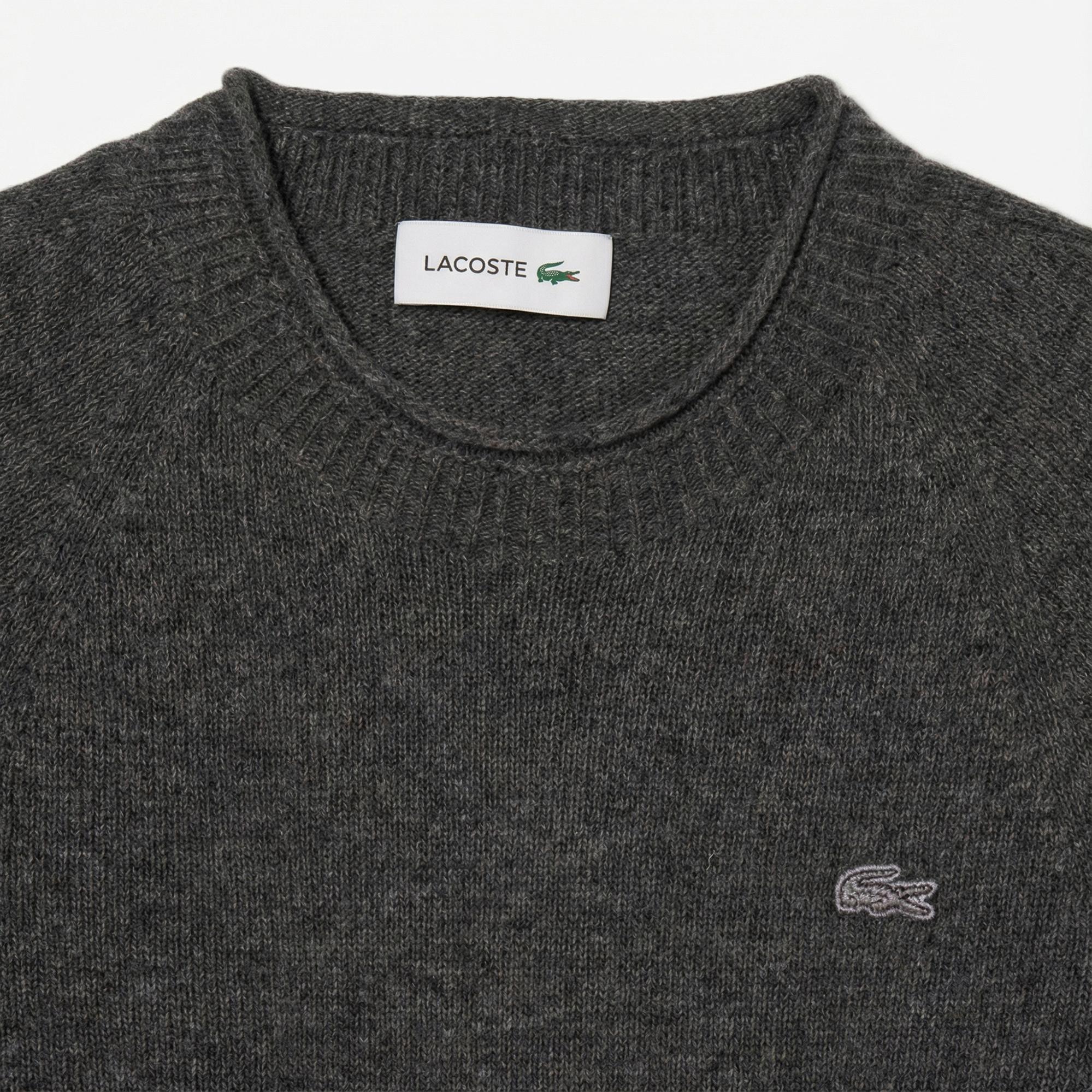 Lacoste Kadın Classic Fit Uzun Kollu Bisiklet Yaka Koyu Gri Elbise