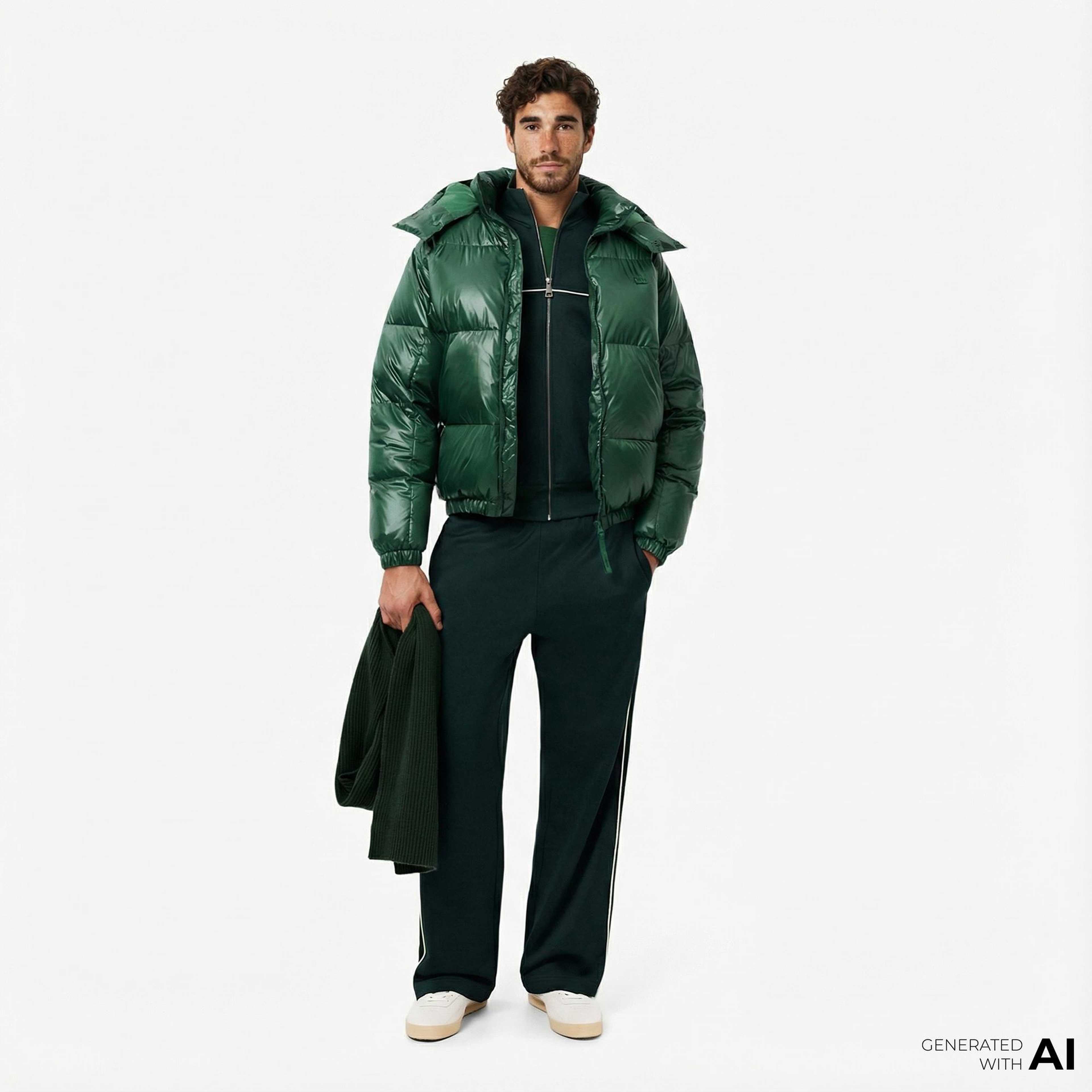 Lacoste Erkek Relaxed Fit Kapüşonlu Yeşil Mont