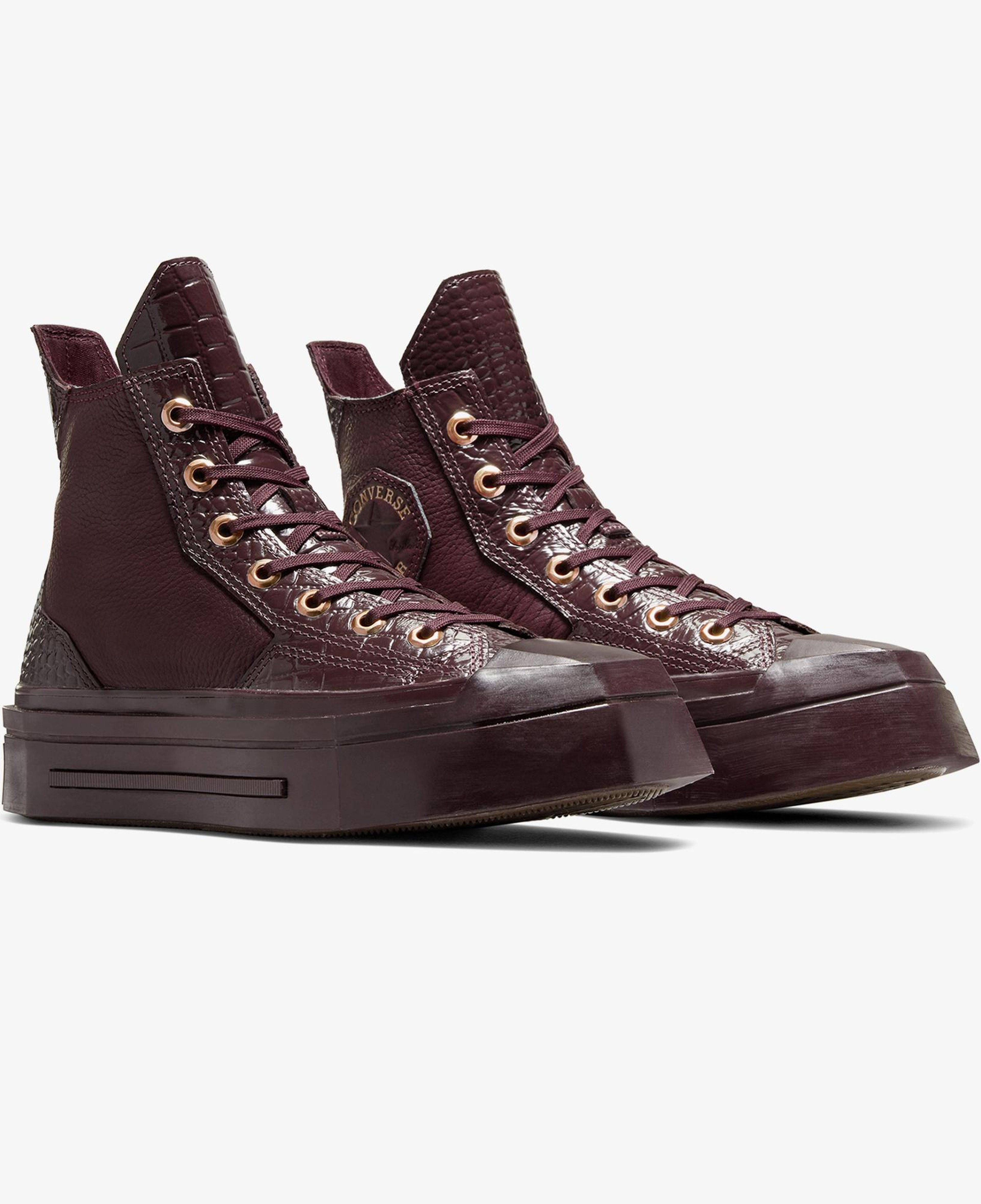 Converse Chuck 70 De Luxe Squared Unisex Bordo Deri Platform Sneaker