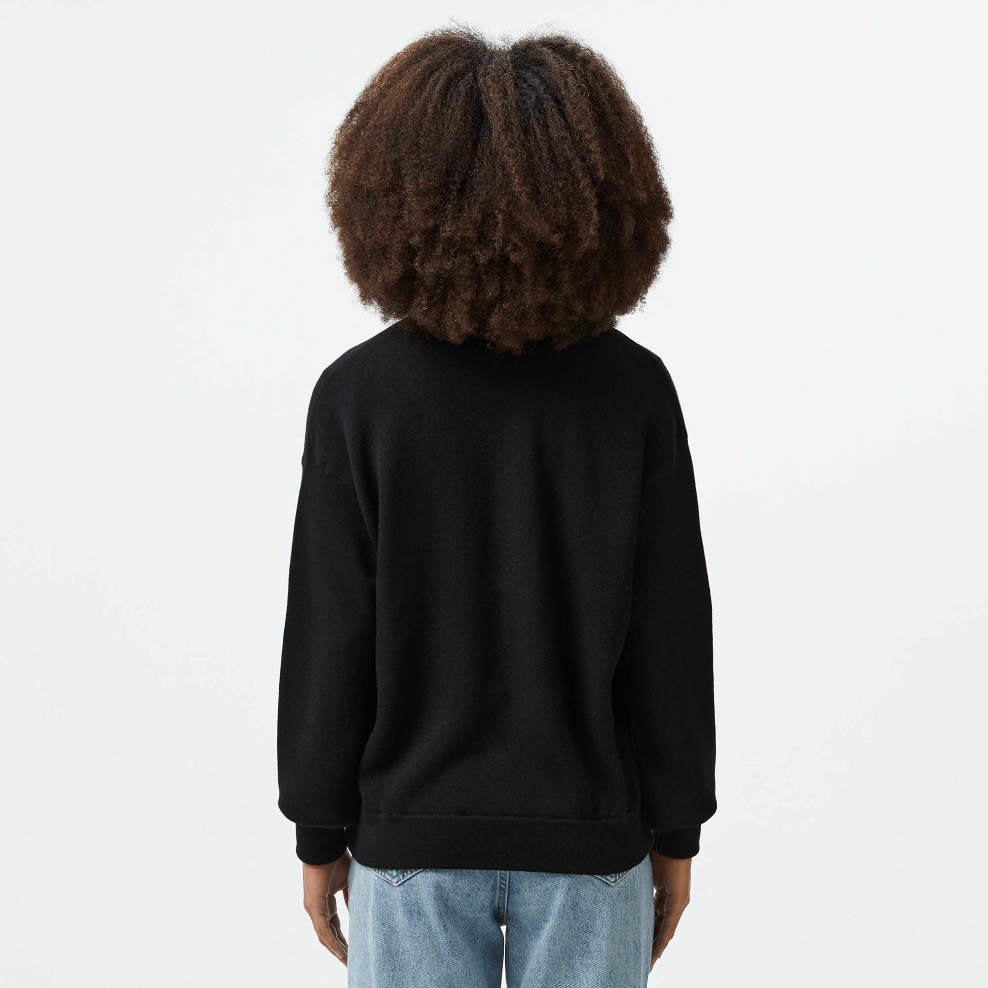 Lacoste Kadın Relaxed Fit Polo Yaka Yün Siyah Kazak