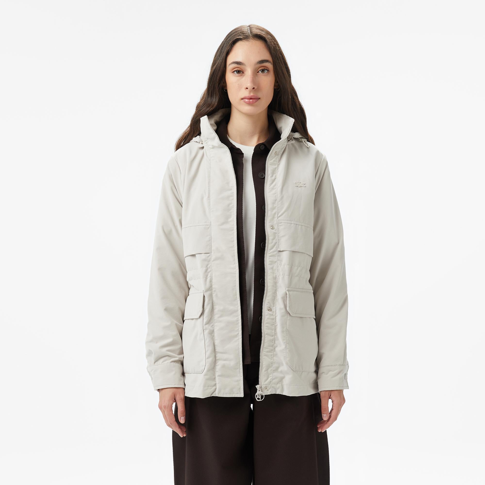 Lacoste Kadın Kapüşonlu Beyaz Mont