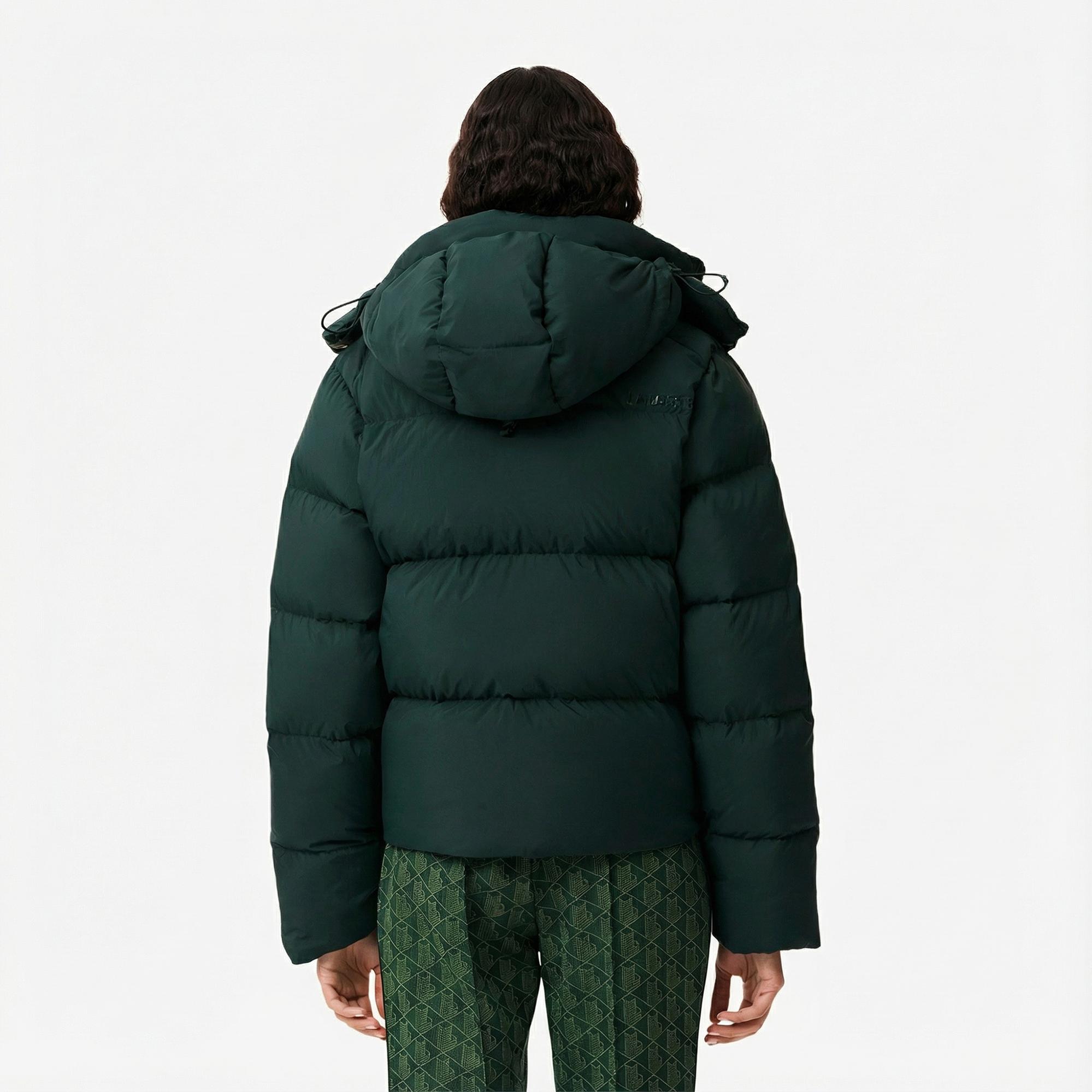 Lacoste Kadın Relaxed Fit Kapüşonlu Koyu Yeşil Şişme Mont