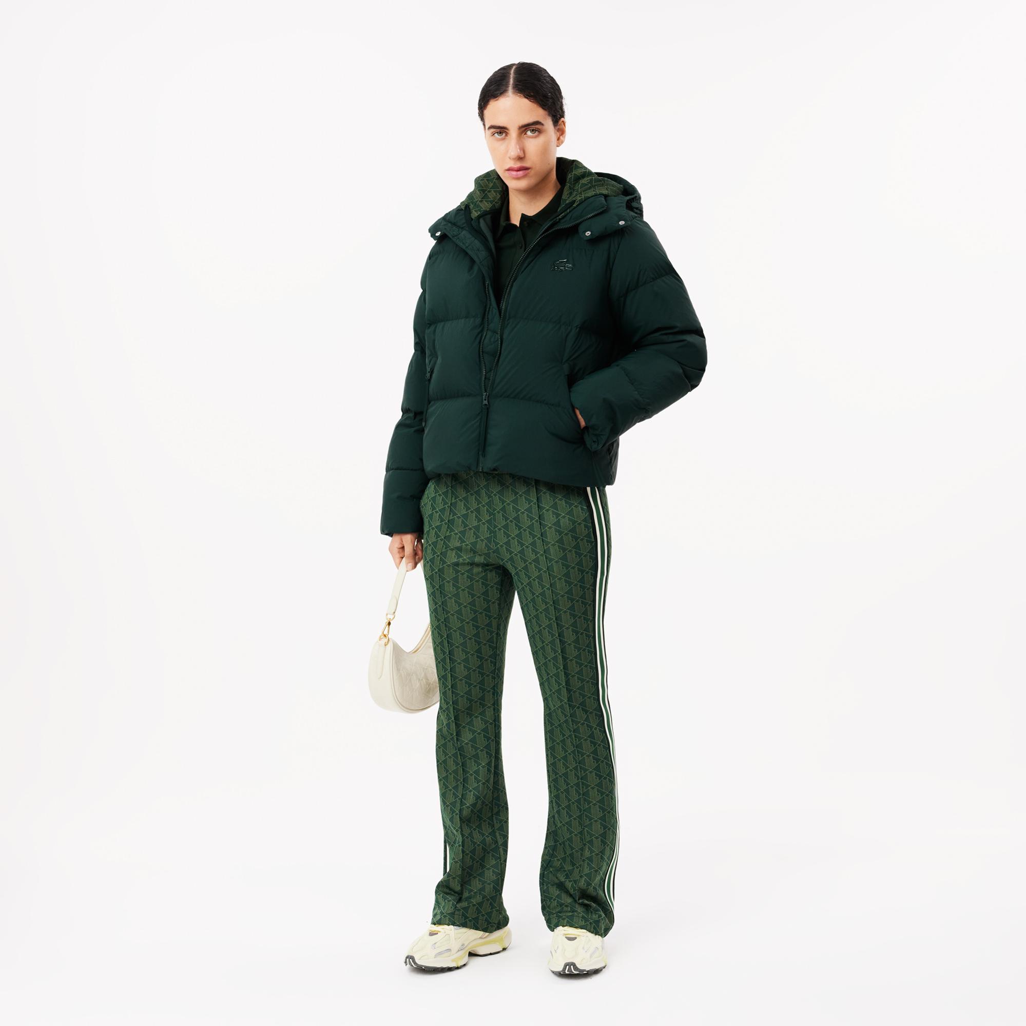 Lacoste Kadın Relaxed Fit Kapüşonlu Koyu Yeşil Şişme Mont