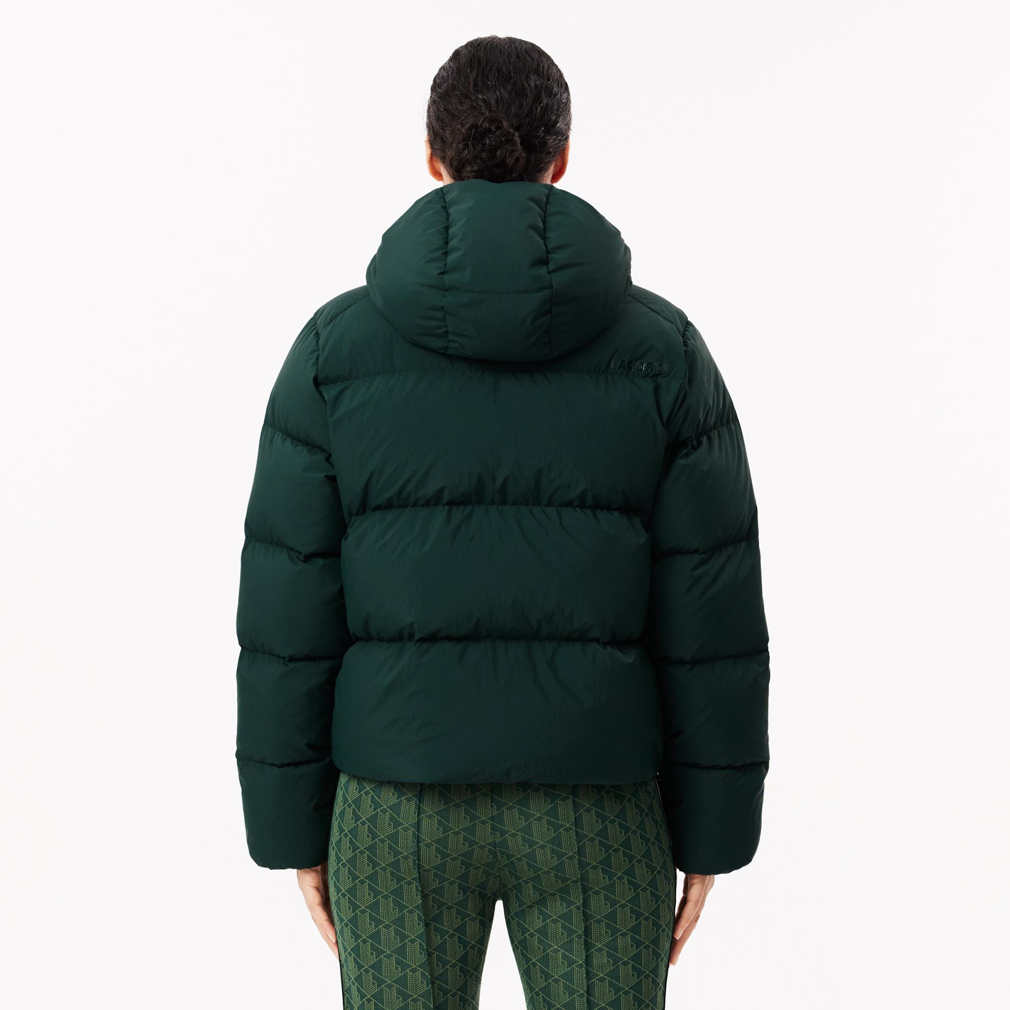 Lacoste Kadın Relaxed Fit Kapüşonlu Koyu Yeşil Şişme Mont