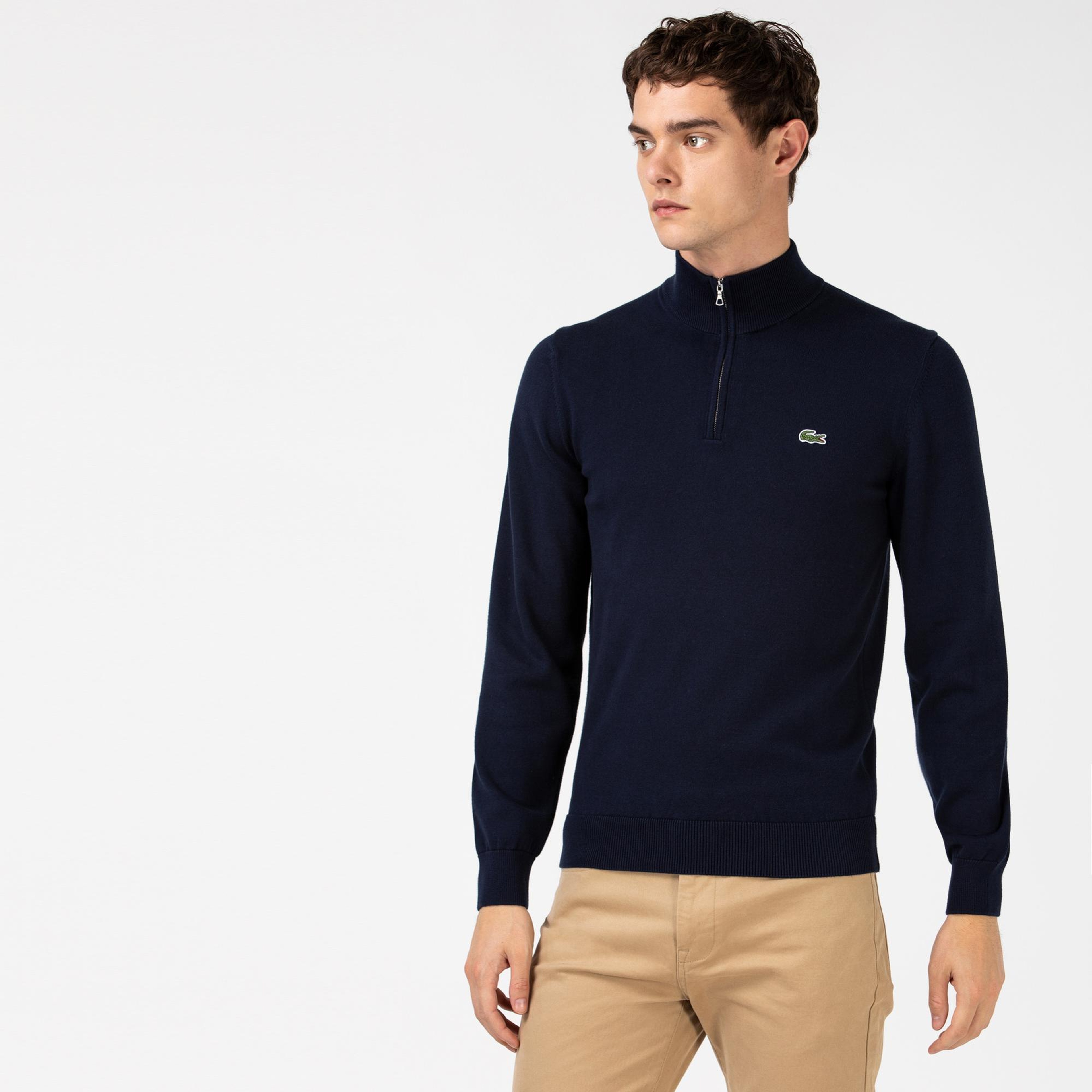 Lacoste Erkek Regular Fit Yarım Fermuarlı Lacivert Kazak