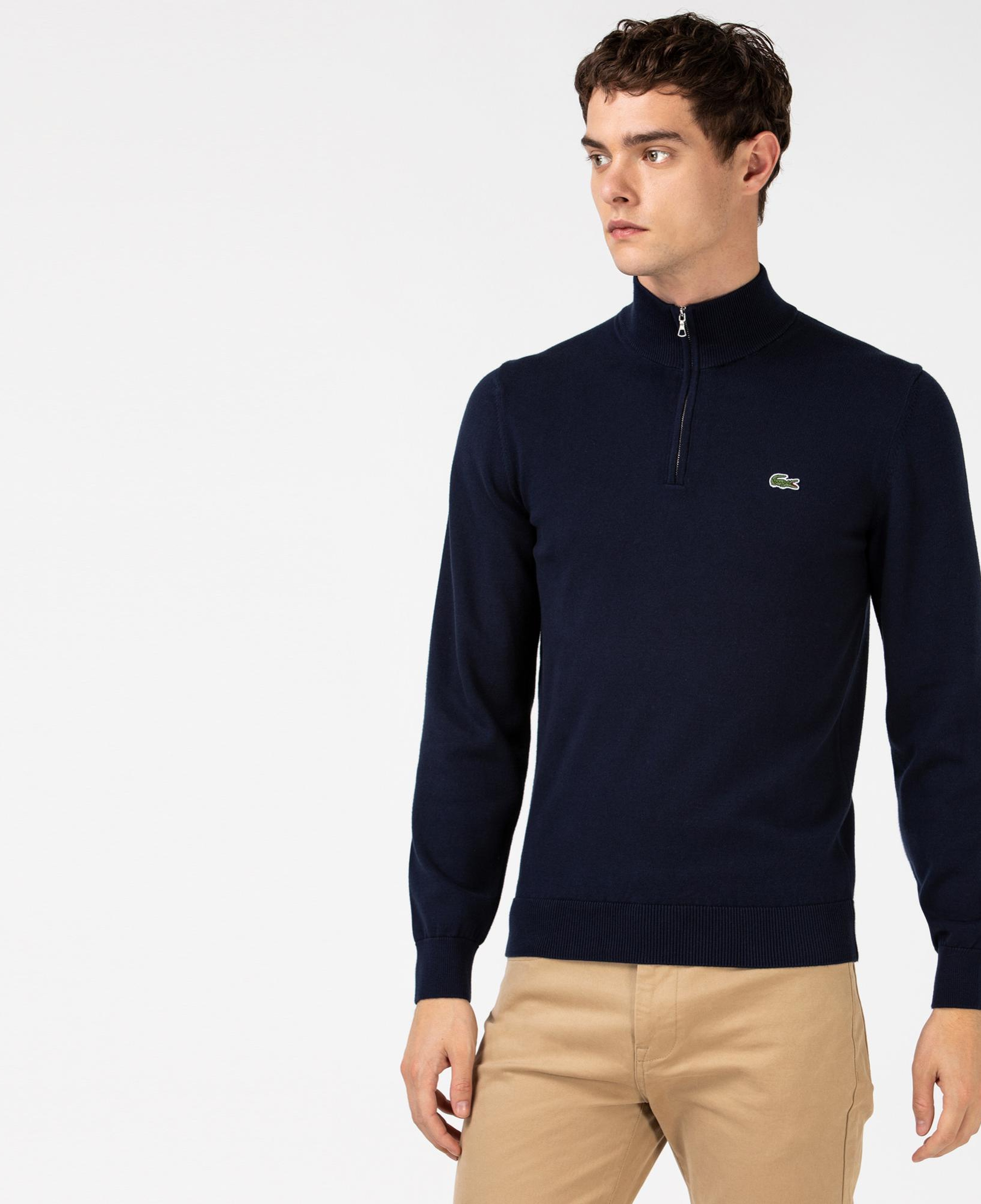 Lacoste Erkek Regular Fit Yarım Fermuarlı Lacivert Kazak