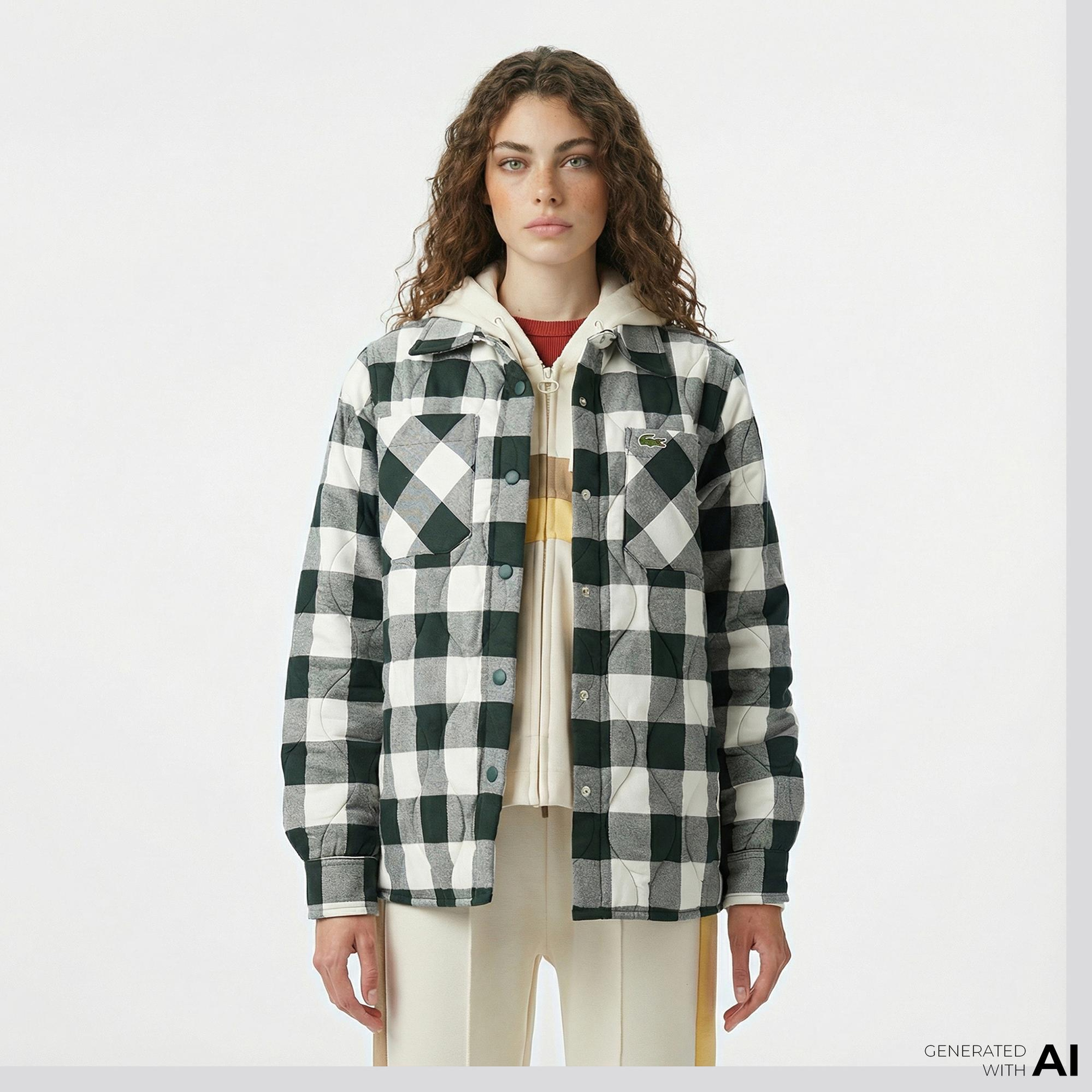 Lacoste Kadın Ekose Koyu Yeşil Gömlek