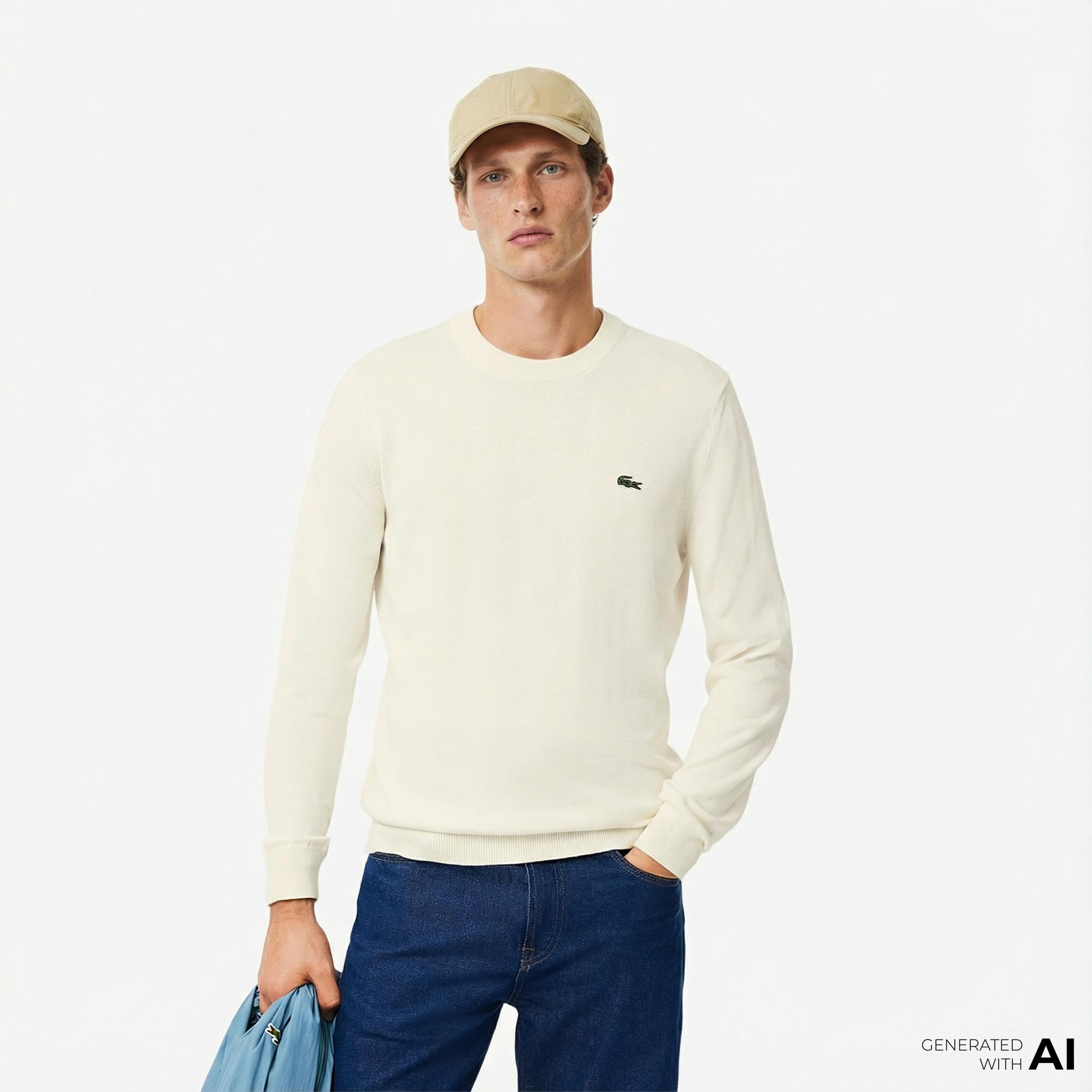 Lacoste Erkek Regular Fit Bisiklet Yaka Beyaz Kazak