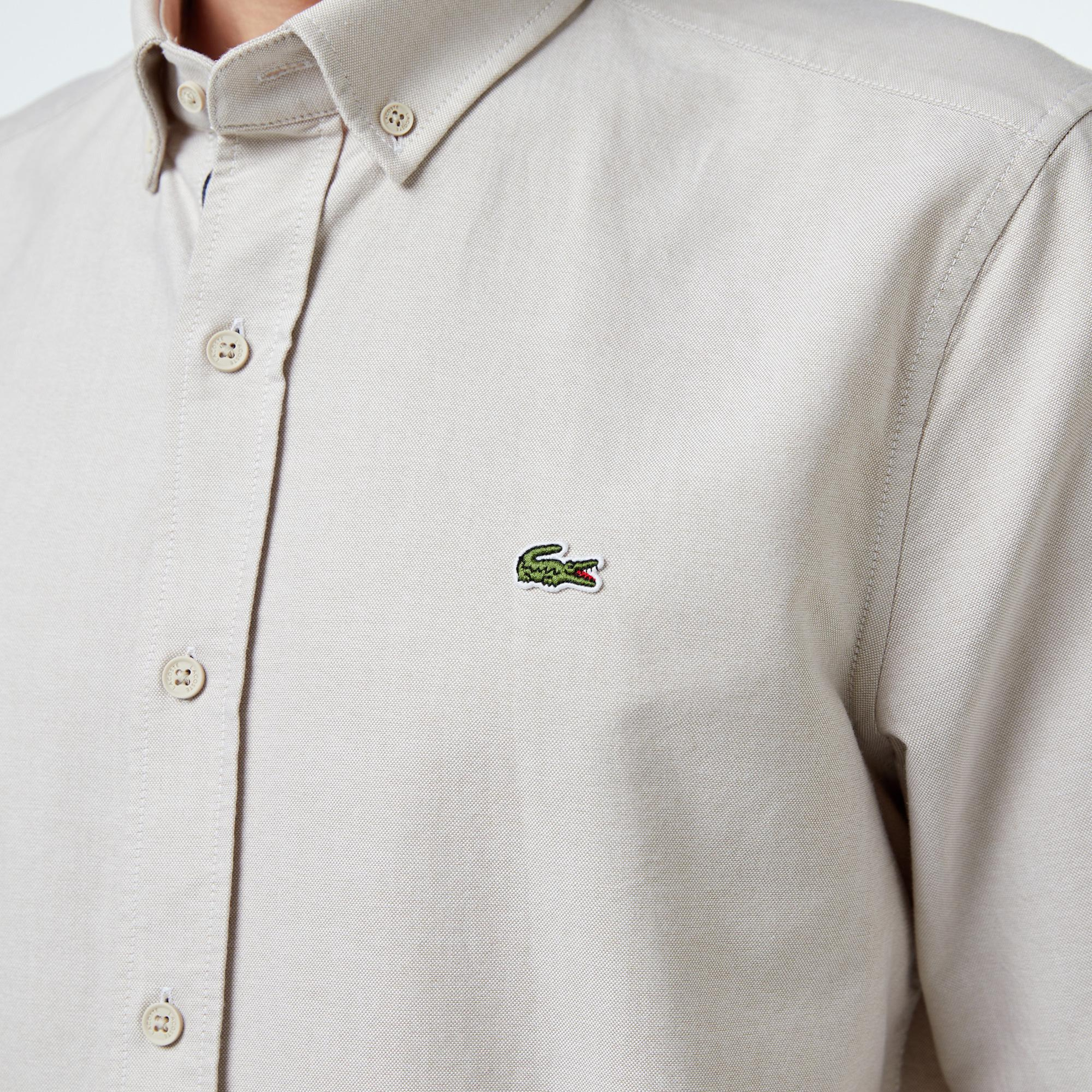 Lacoste Erkek Slim Fit Düğmeli Yaka Gri Gömlek