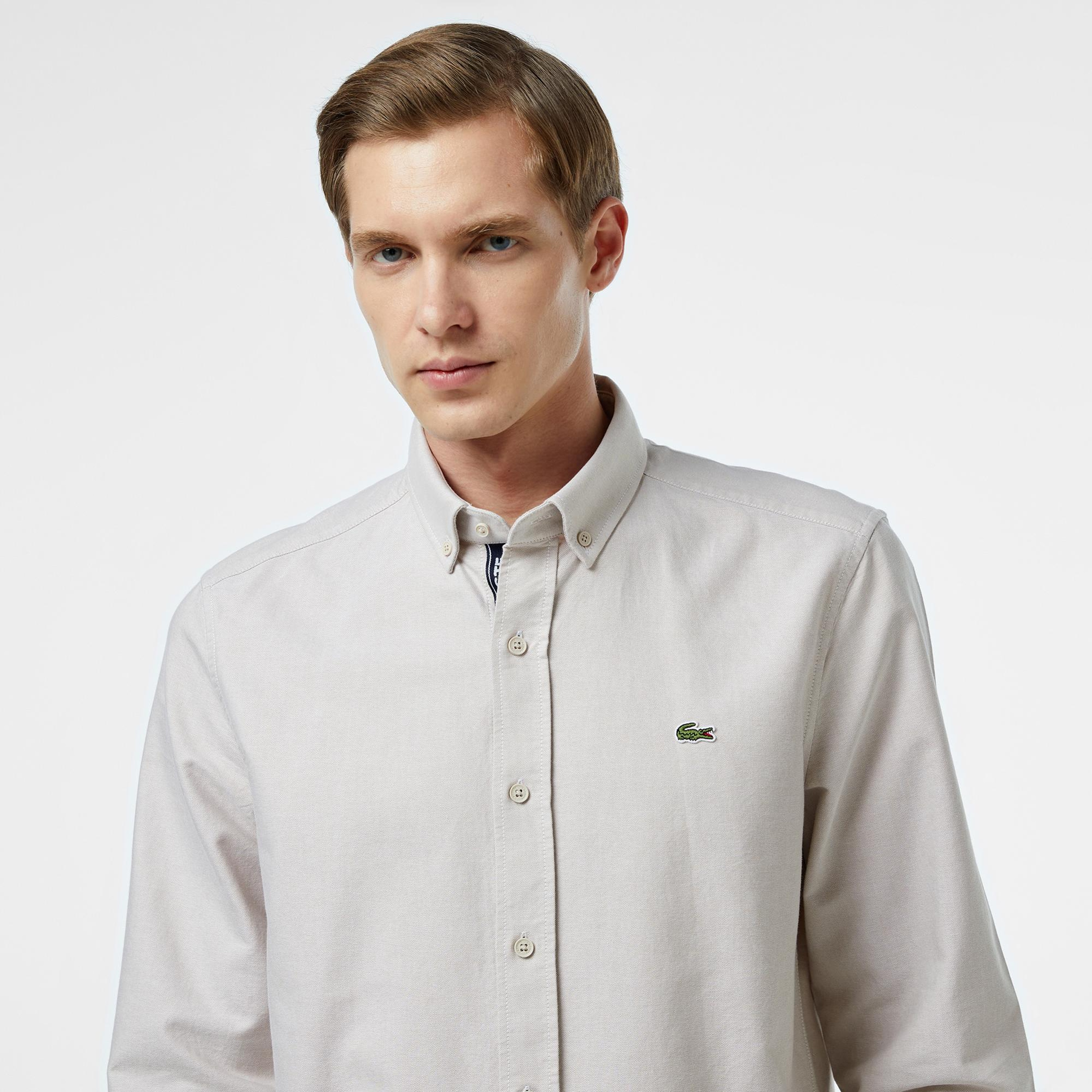 Lacoste Erkek Slim Fit Düğmeli Yaka Gri Gömlek