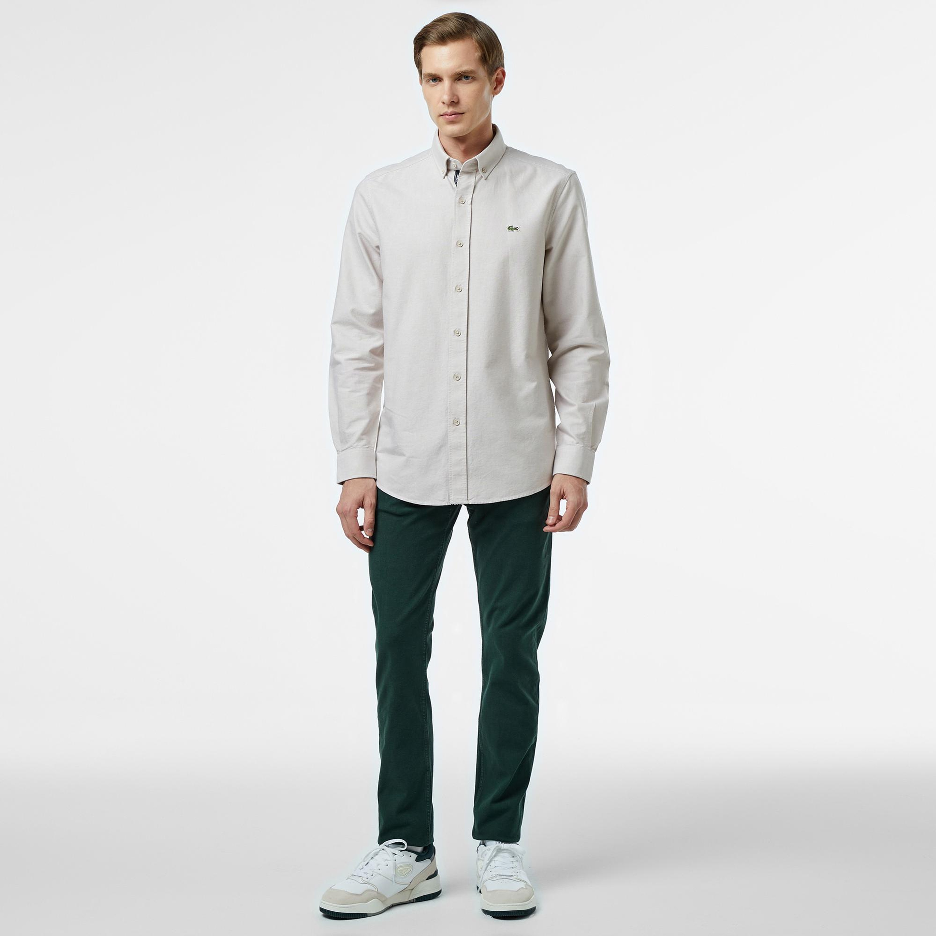 Lacoste Erkek Slim Fit Düğmeli Yaka Gri Gömlek