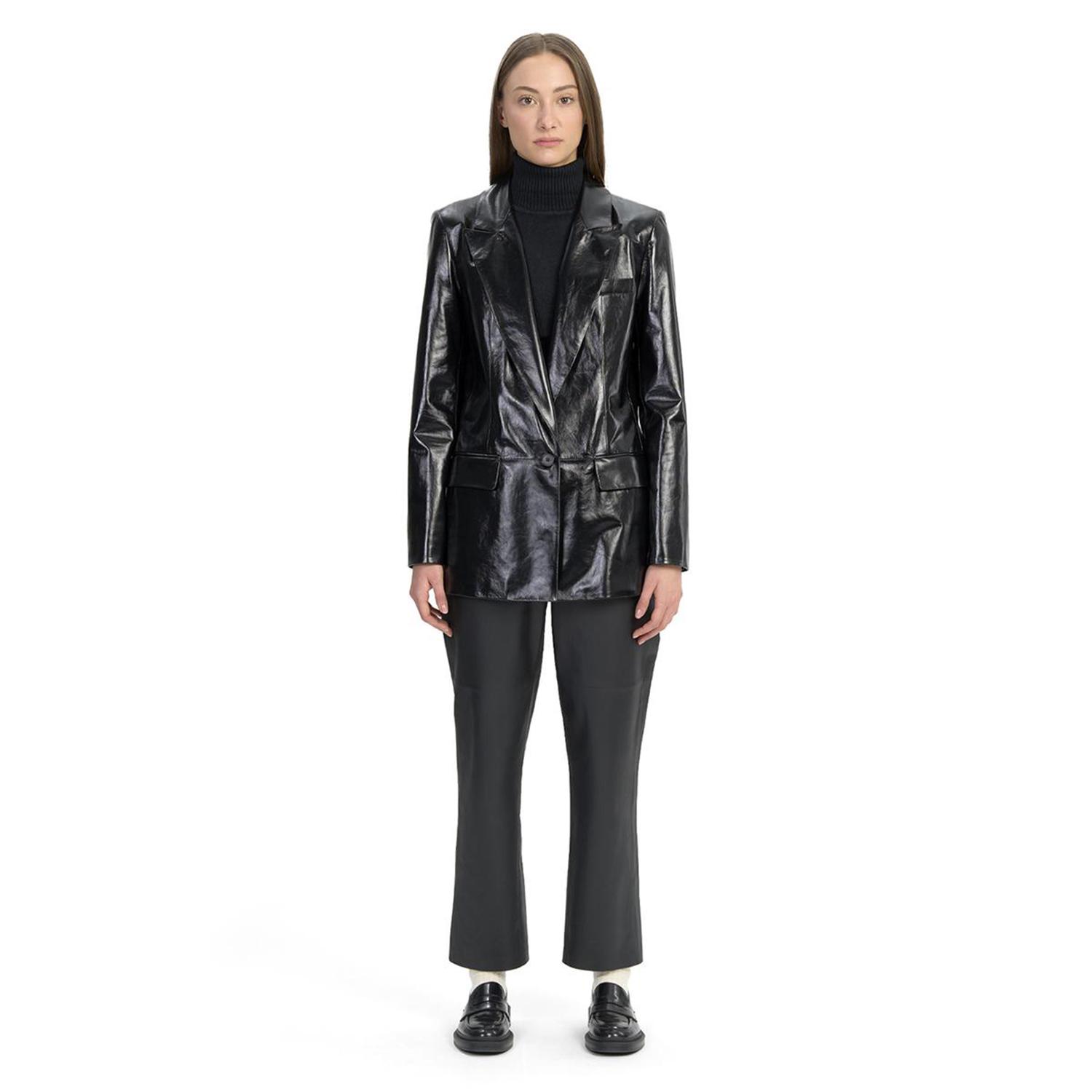 Minira Siyah Deri Blazer Ceket