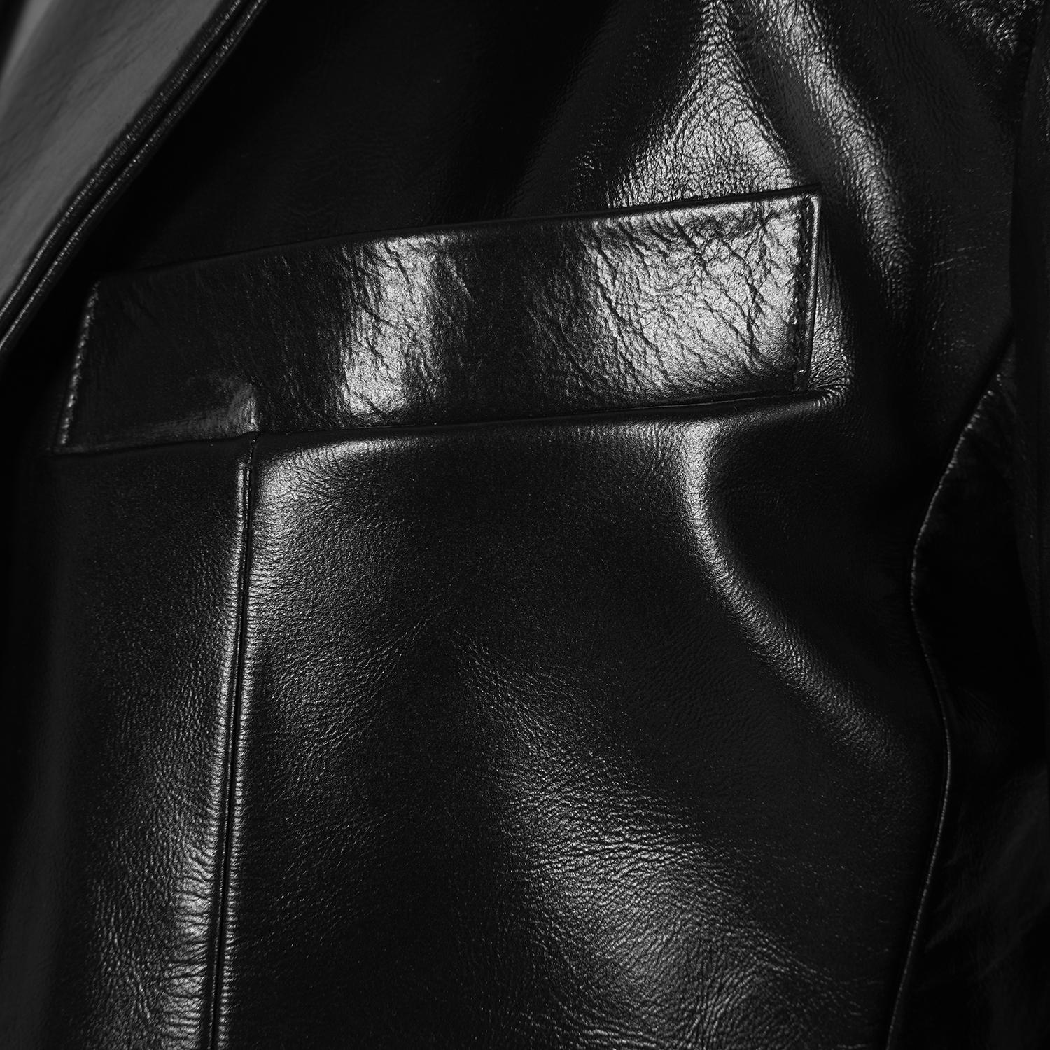 Minira Siyah Deri Blazer Ceket