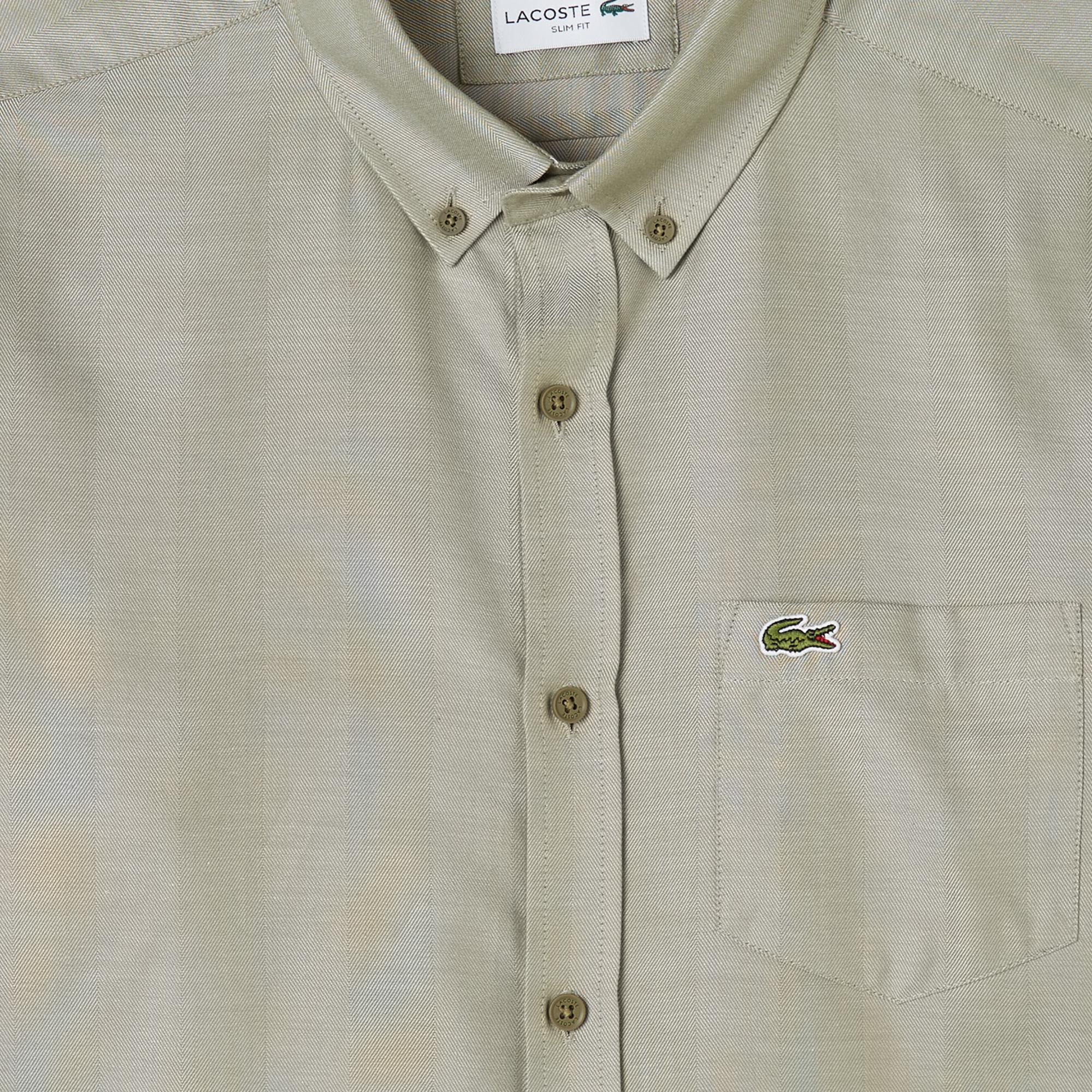 Lacoste Erkek Slim Fit Düğmeli Yaka Gri Gömlek