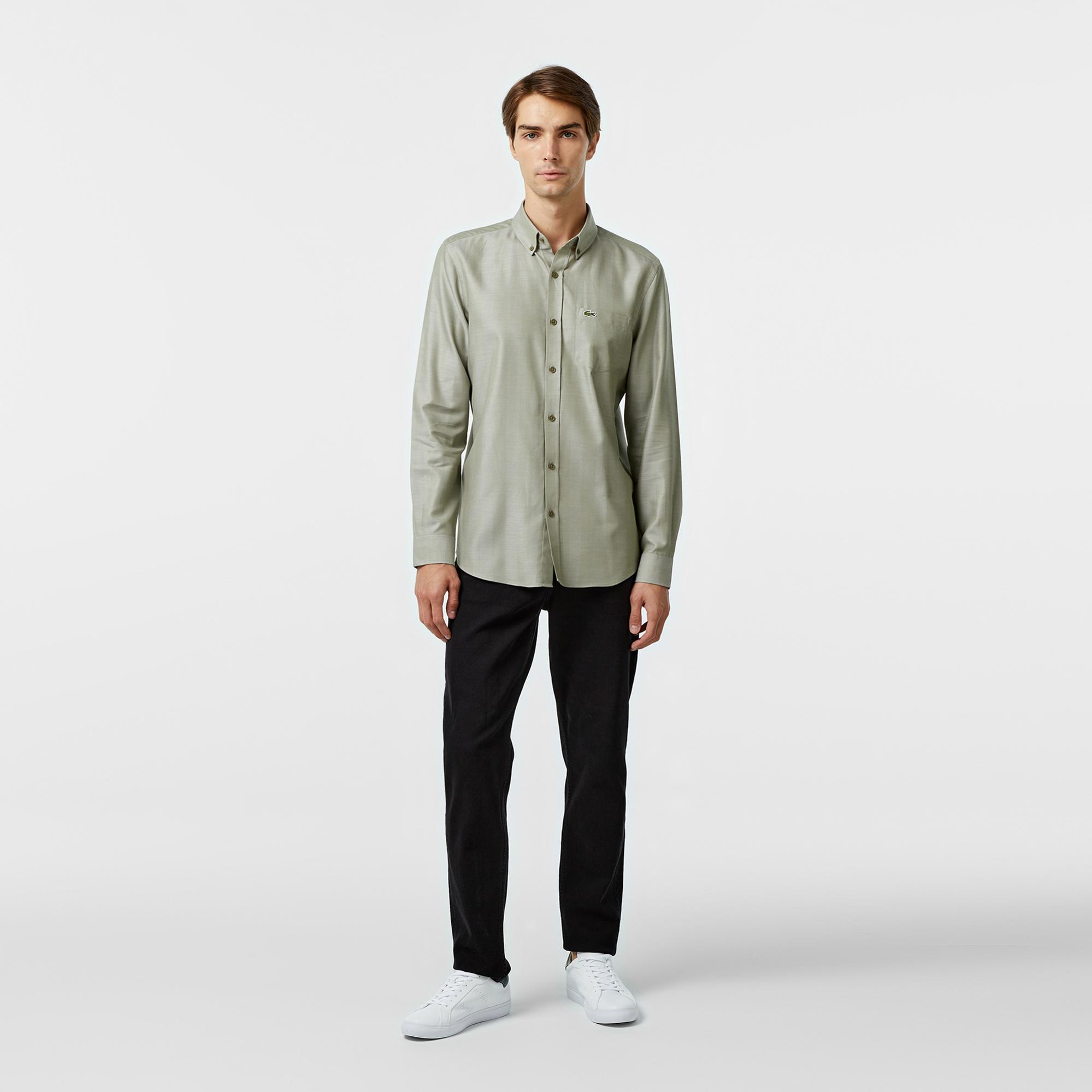 Lacoste Erkek Slim Fit Düğmeli Yaka Gri Gömlek