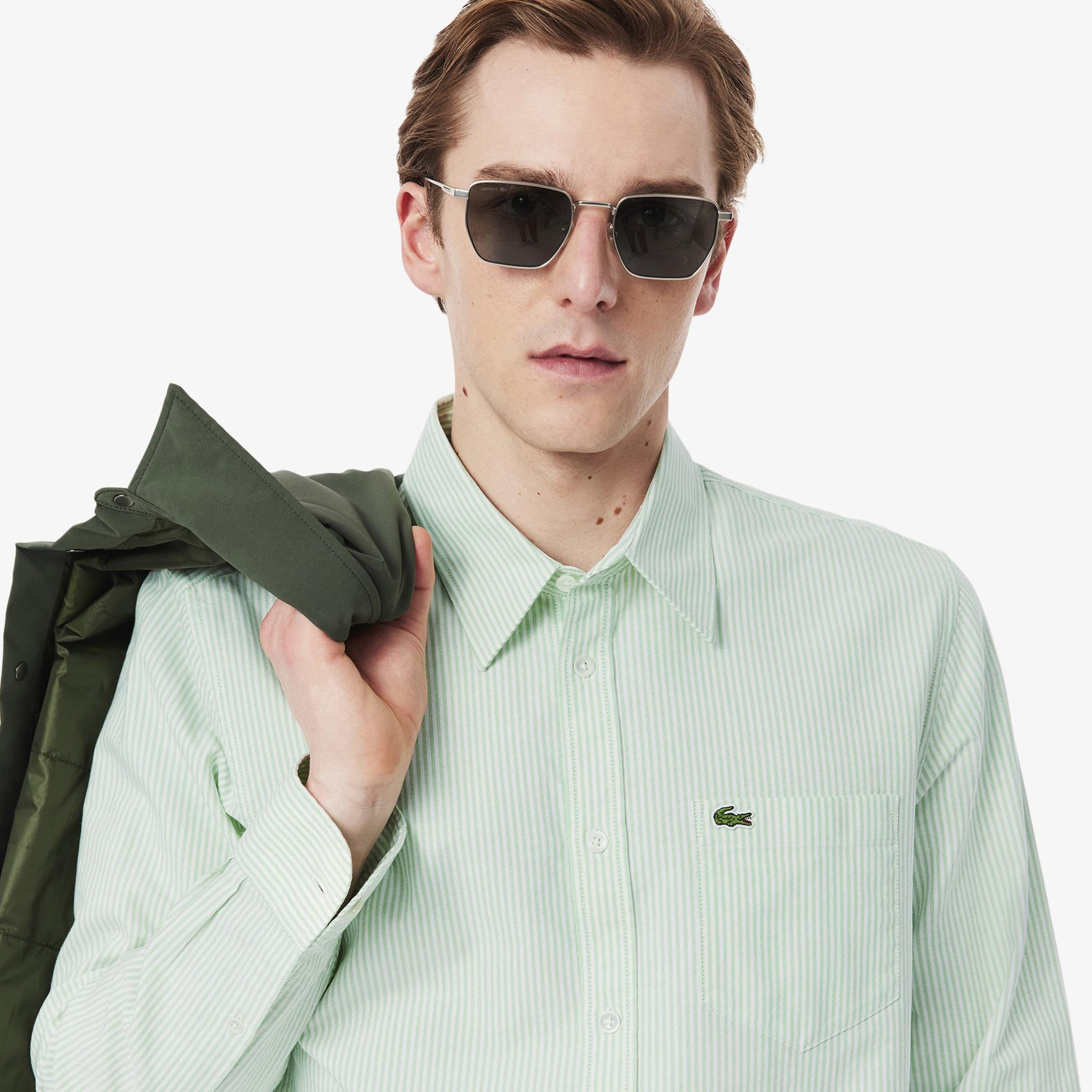 Lacoste Erkek Regular Fit Çizgili Yeşil Gömlek