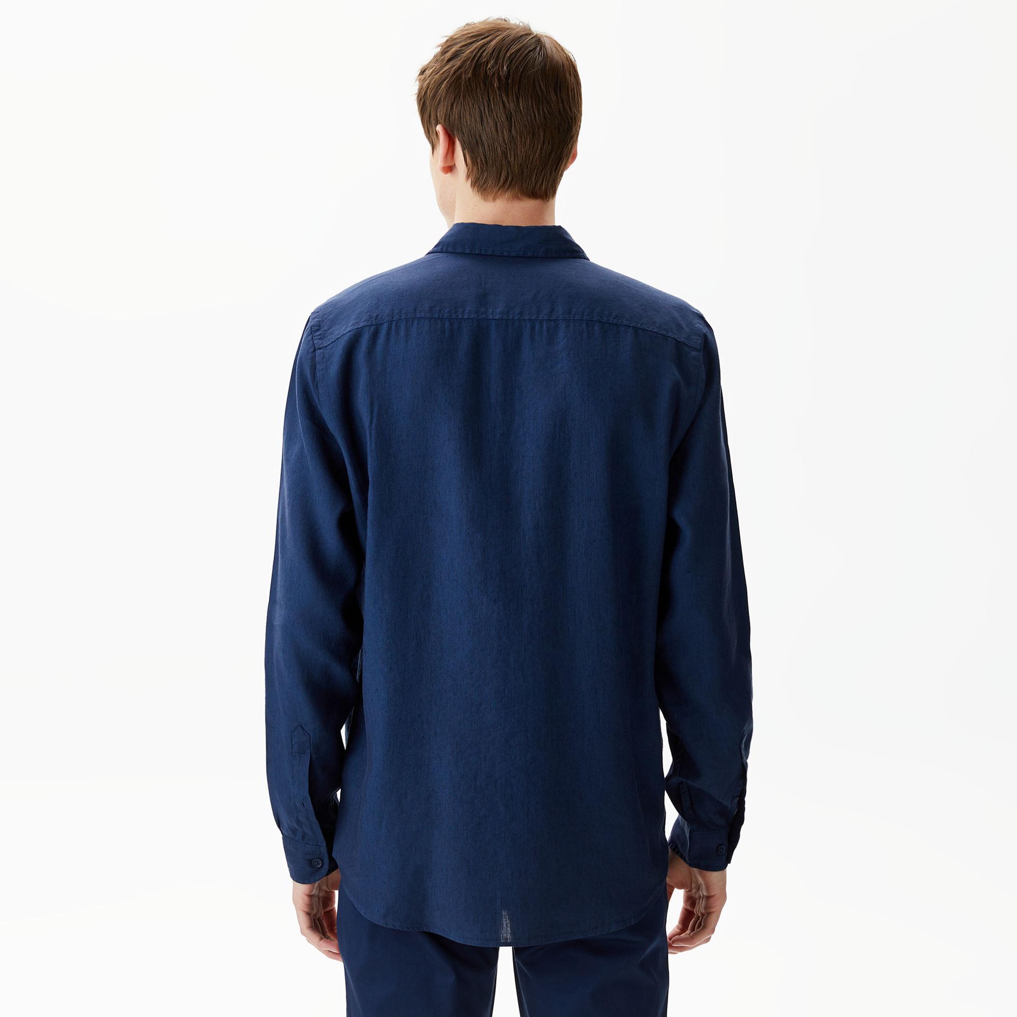 Lacoste Erkek Regular Fit Keten Lacivert Gömlek