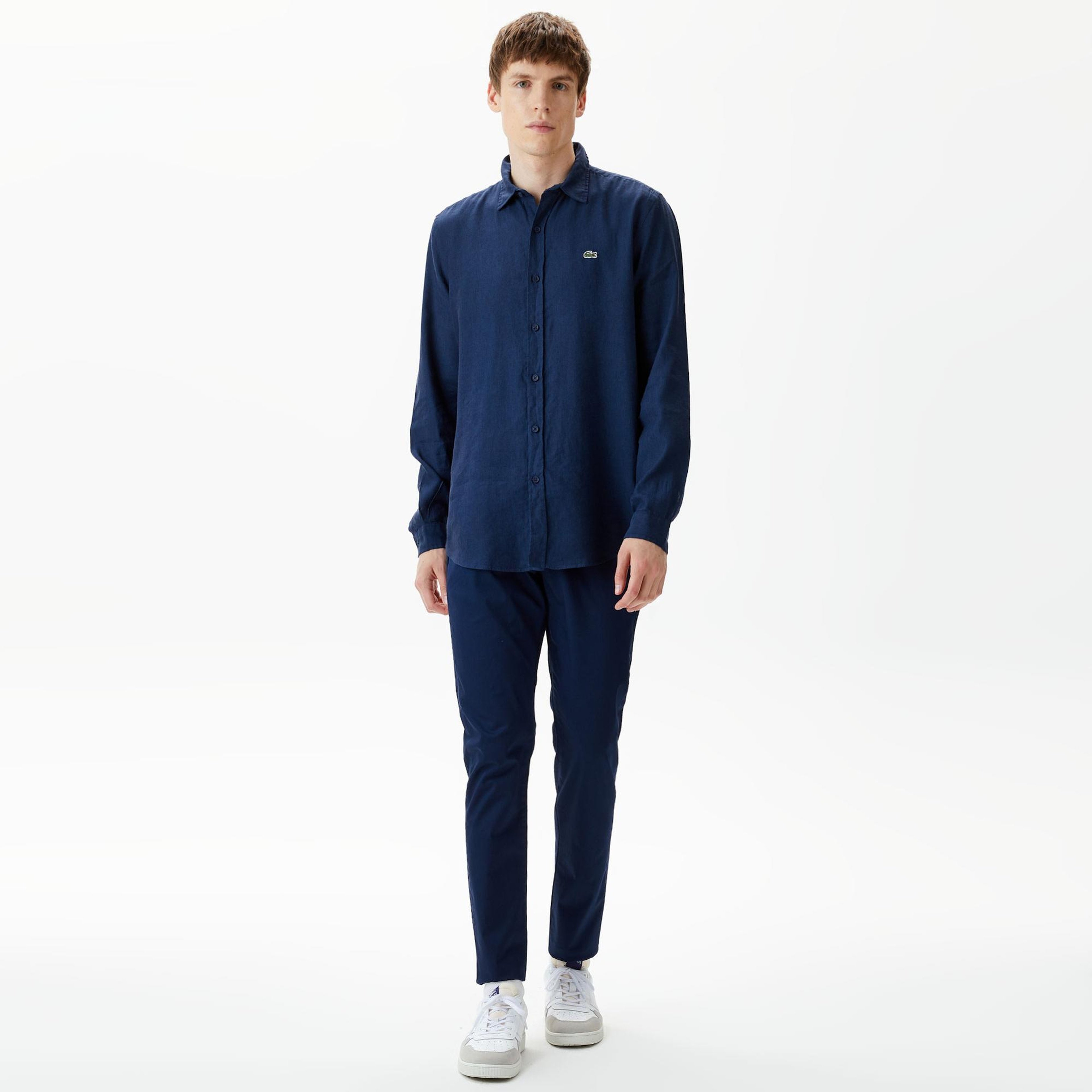 Lacoste Erkek Regular Fit Keten Lacivert Gömlek