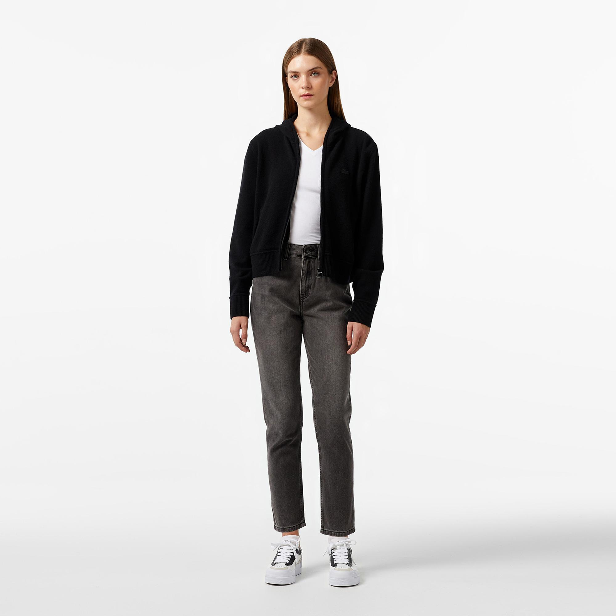 Lacoste Kadın Relaxed Fit Kapüşonlu Siyah Hırka