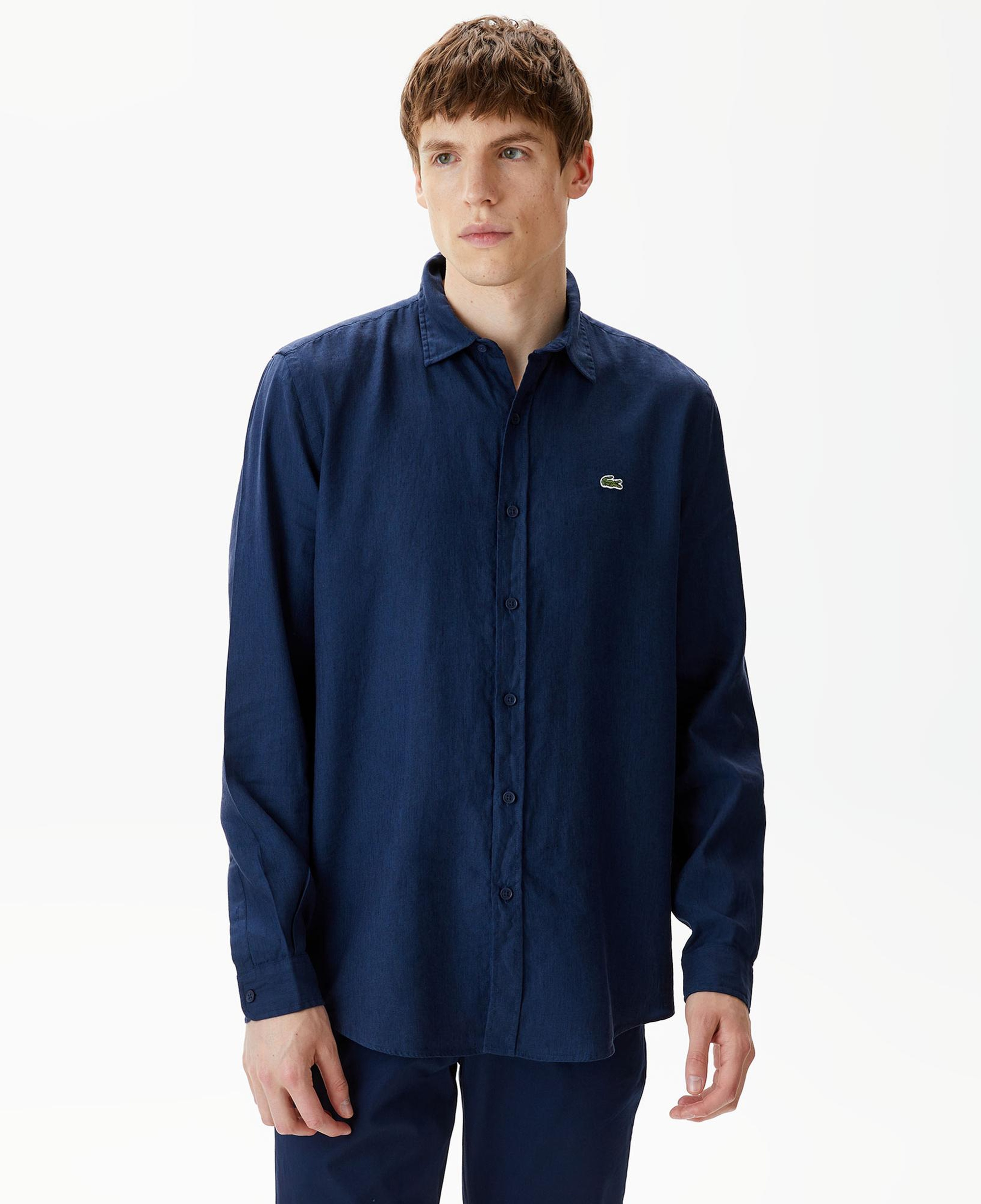 Lacoste Erkek Regular Fit Keten Lacivert Gömlek